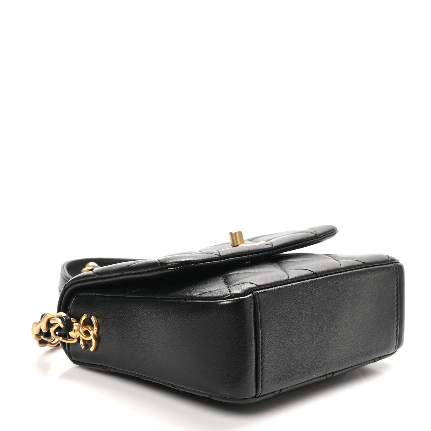 Lambskin Quilted Mini Side Note Flap Black