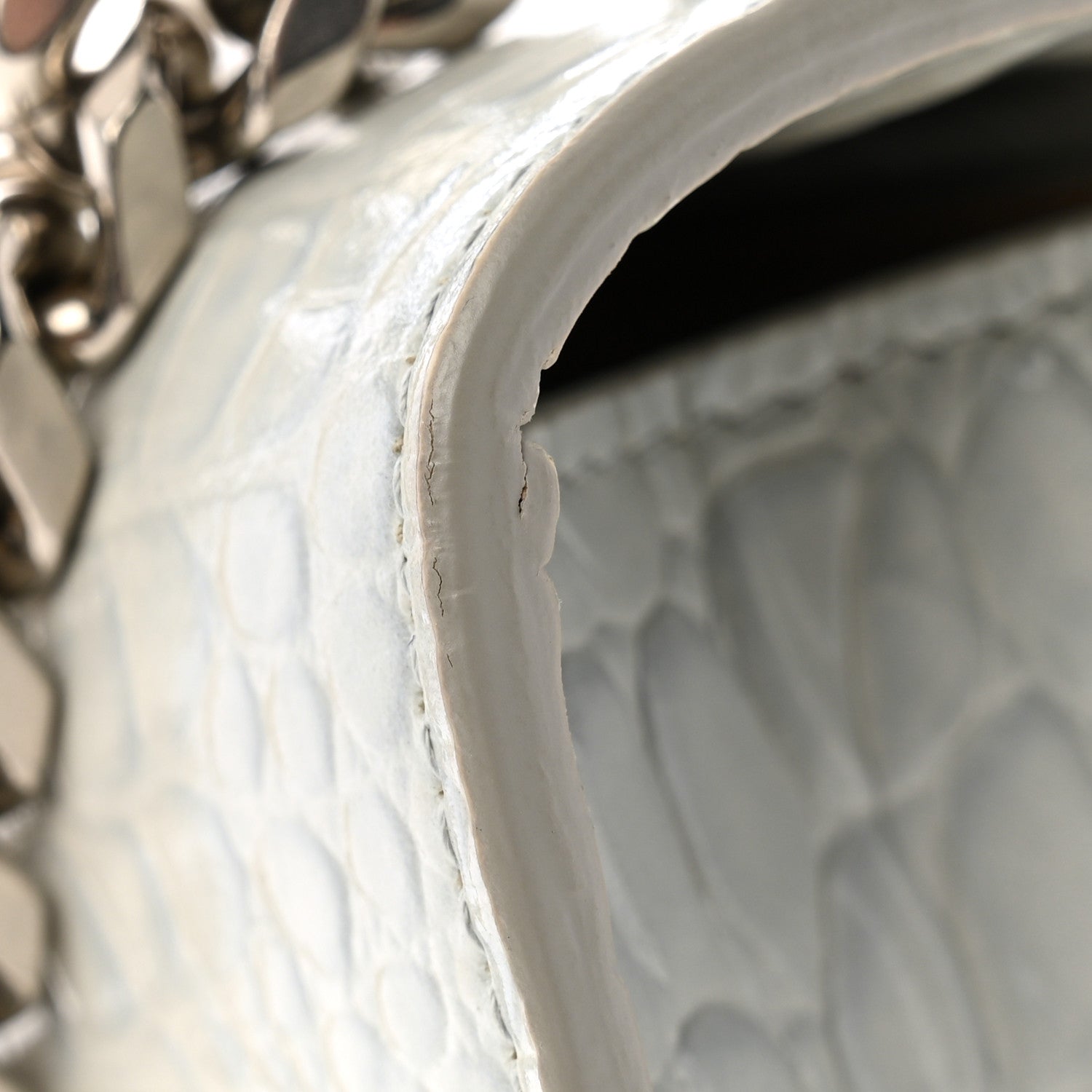 Calfskin Shiny Crocodile Embossed Mini Ombrè Jeweled Satchel Ivory Grey