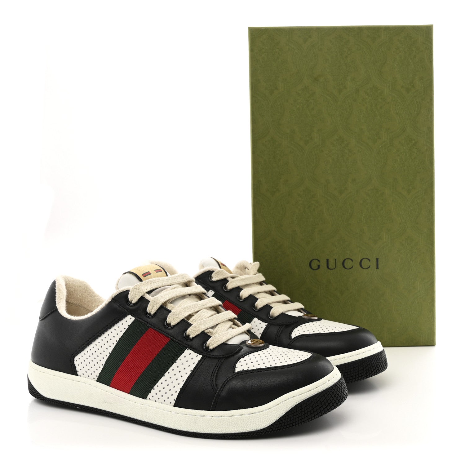 Calfskin Web Mens Screener Sneakers 9.5 Black White