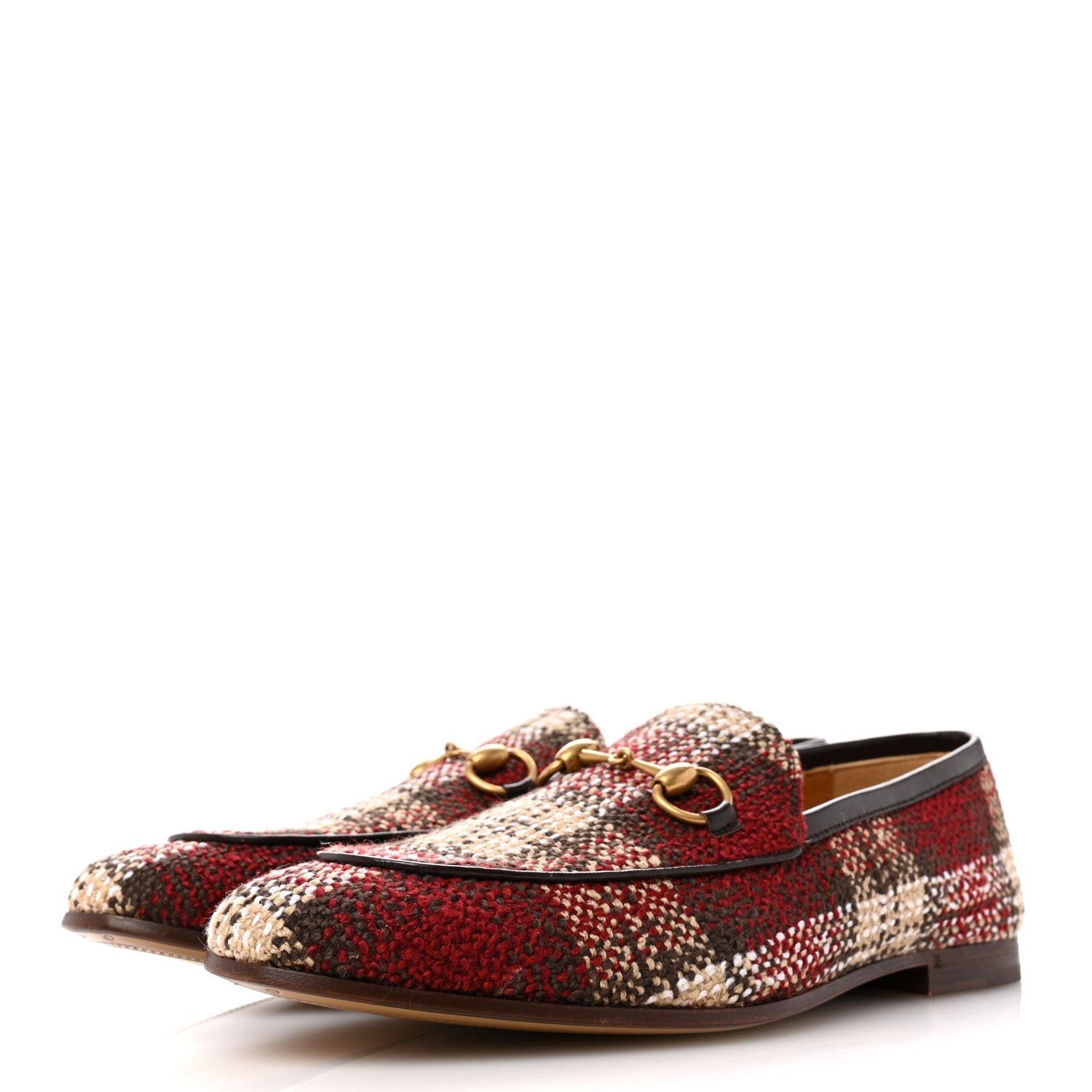 Vintage Tweed Check Horsebit Mens Jordaan Loafers 8.5 Red Beige White