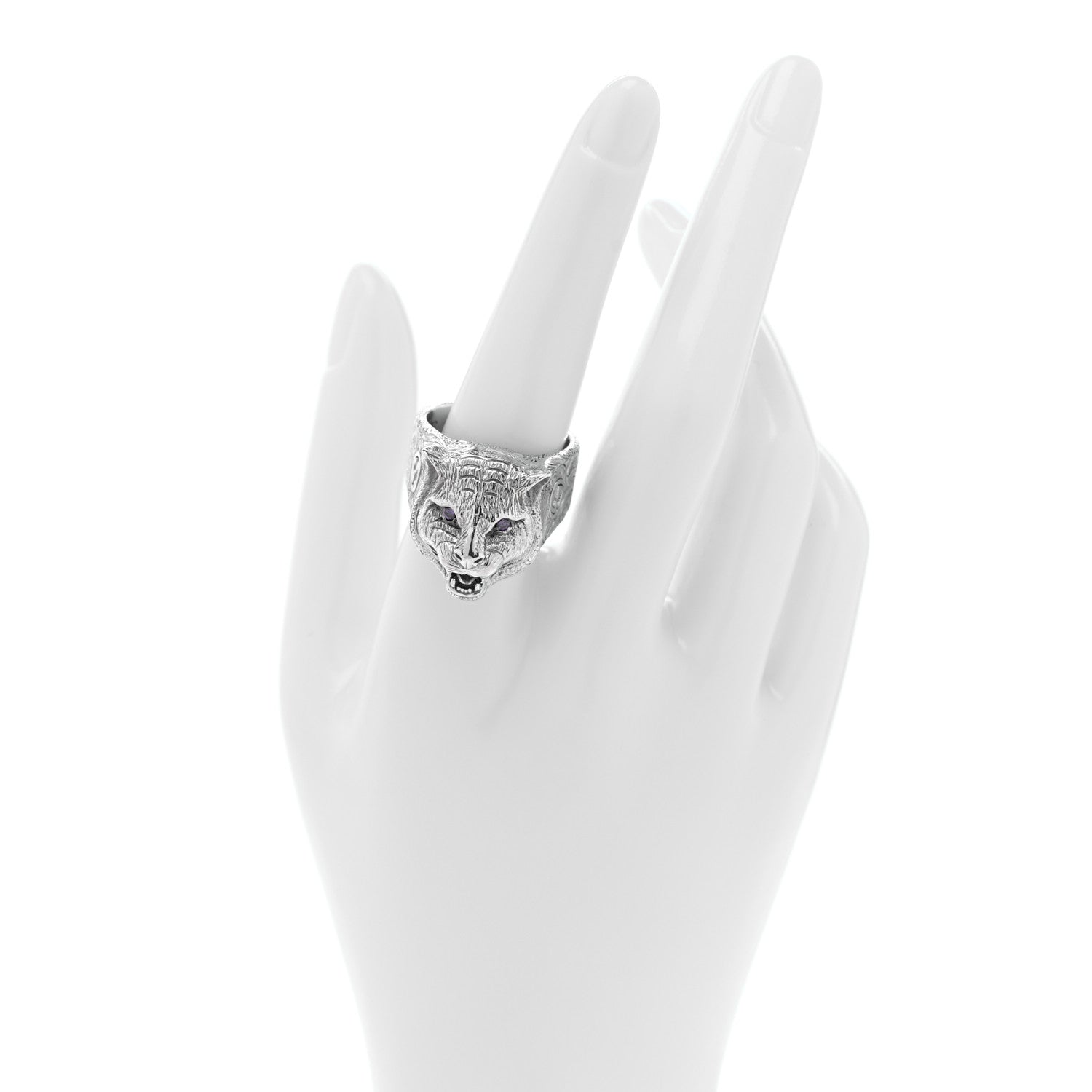 Sterling Silver Crystal Le Marche Des Merveilles Feline Head Ring 61 9.5 Purple