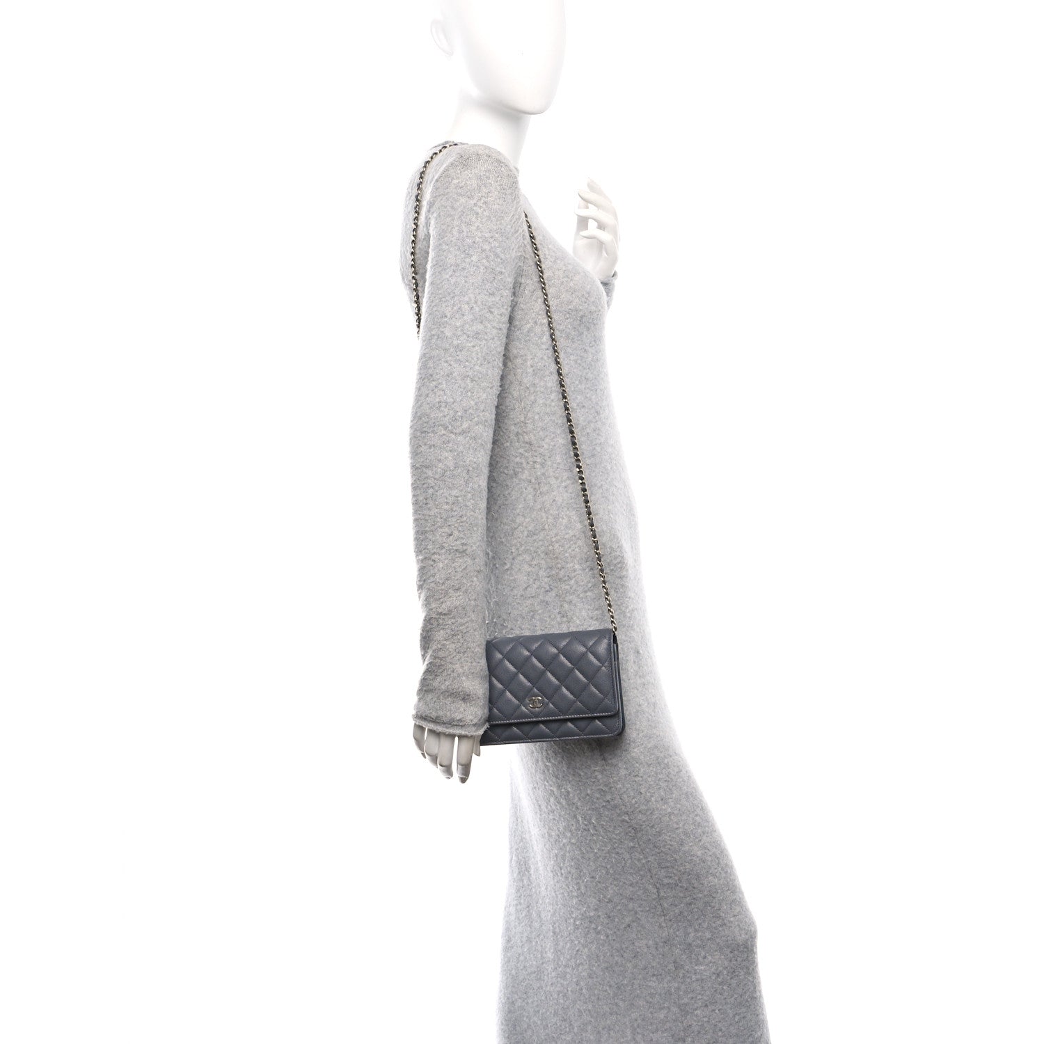Caviar Quilted Wallet on Chain WOC Grey
