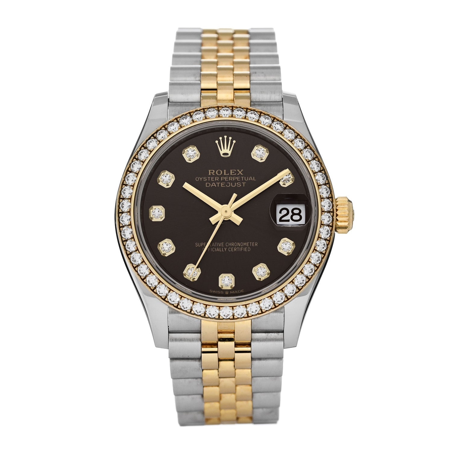 Stainless Steel 18K Yellow Gold Diamond Bezel 31mm Oyster Perpetual Datejust Watch Dark Grey 278383RBR