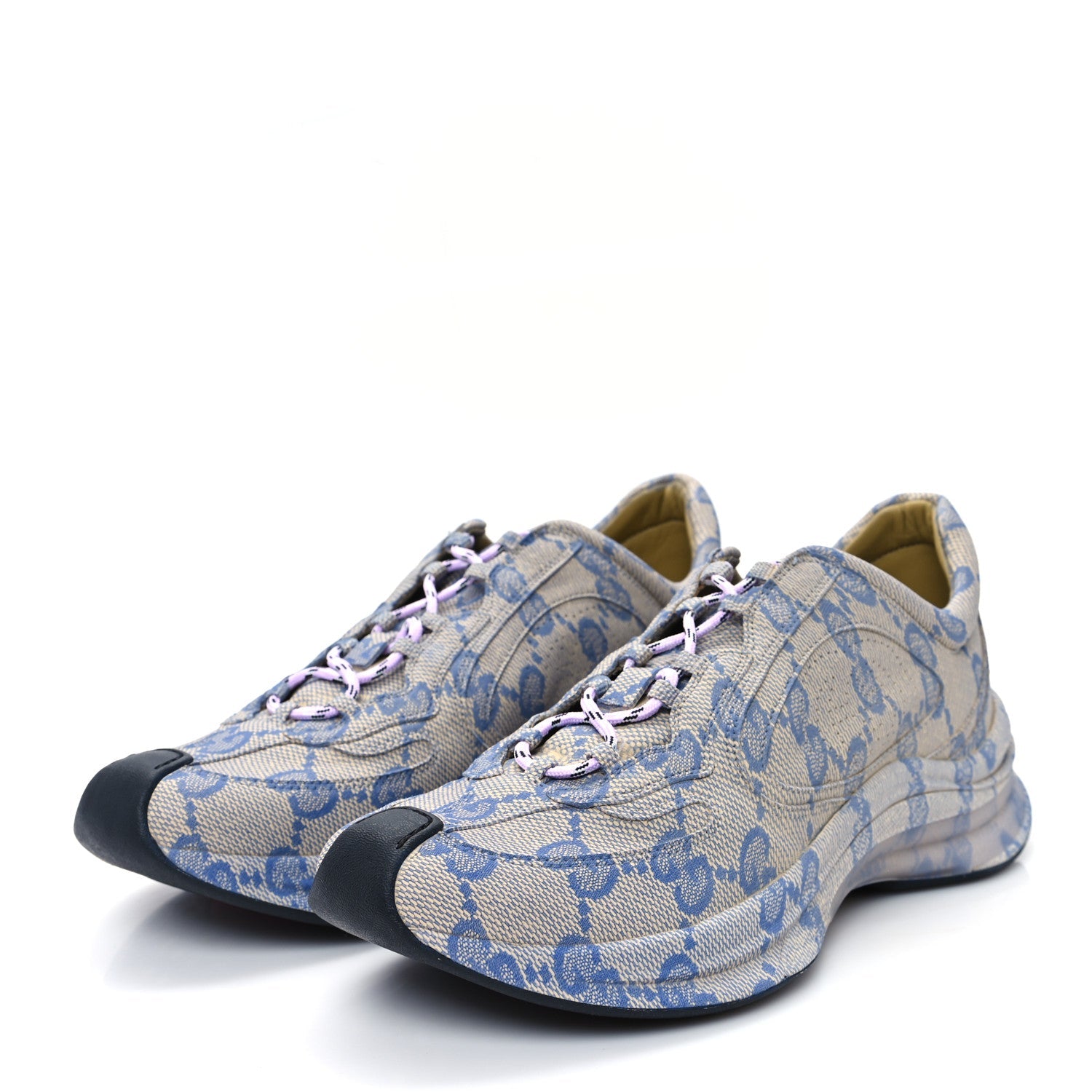 Ultralight Plume Calfskin Monogram Printed Mens Gucci Run Sneakers 9 Beige Blue