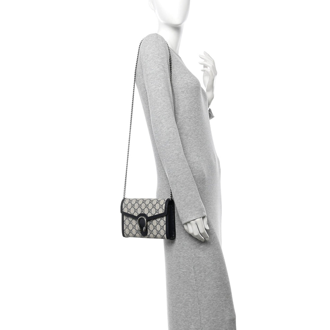 GG Supreme Monogram Textured Dollar Calfskin Mini Dionysus Chain Wallet Beige Blue