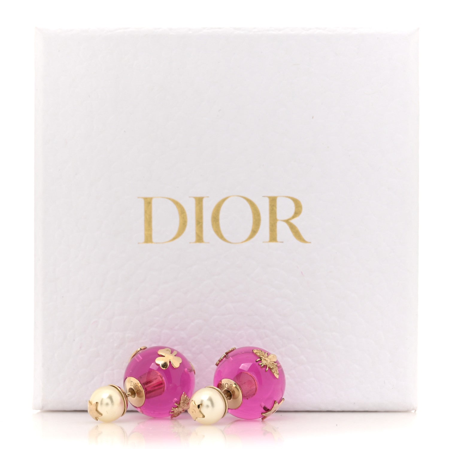 Resin Pearl Dior Tribales Earrings Gold White Transparent Rani Pink