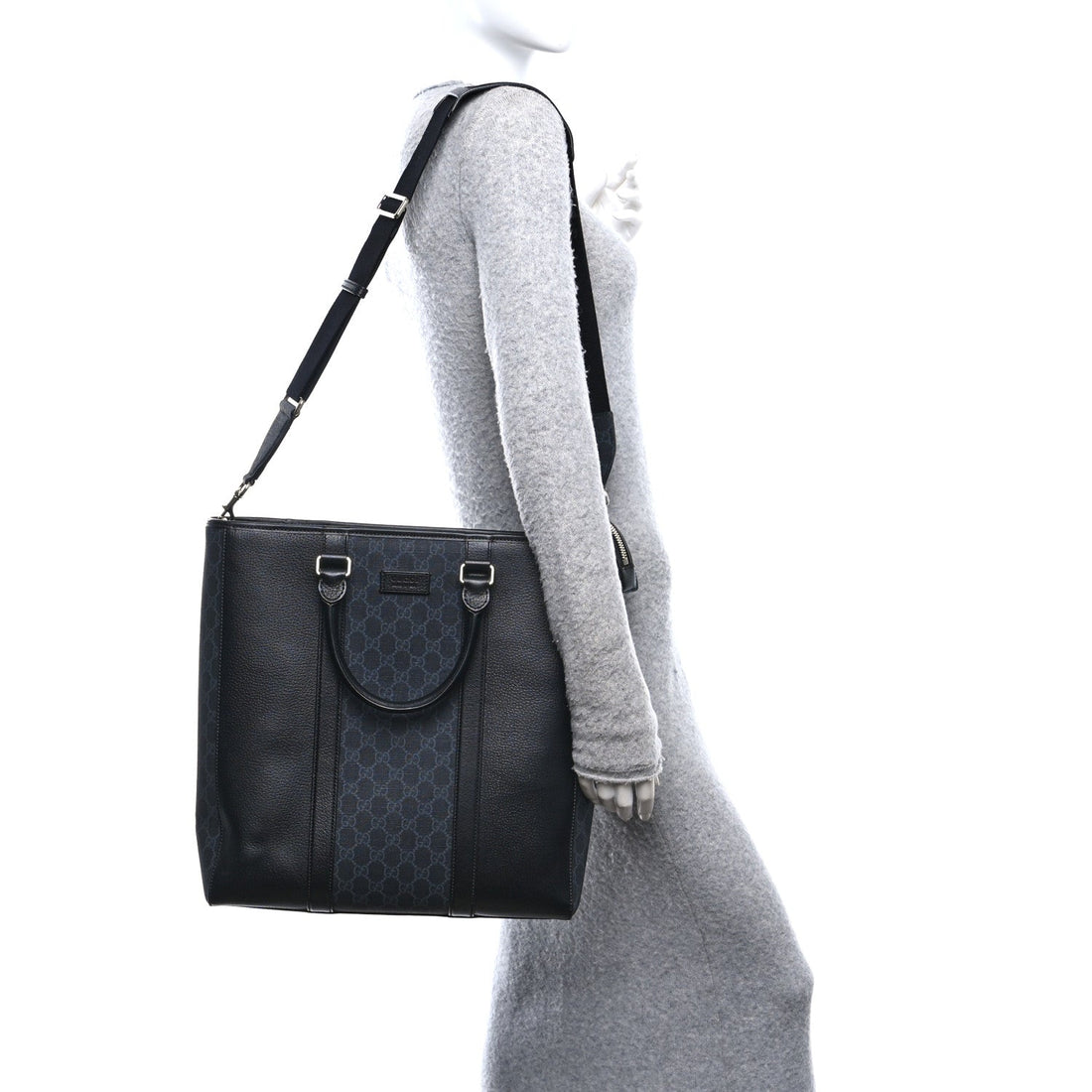 GG Supreme Monogram Calfskin Vertical Tote Black