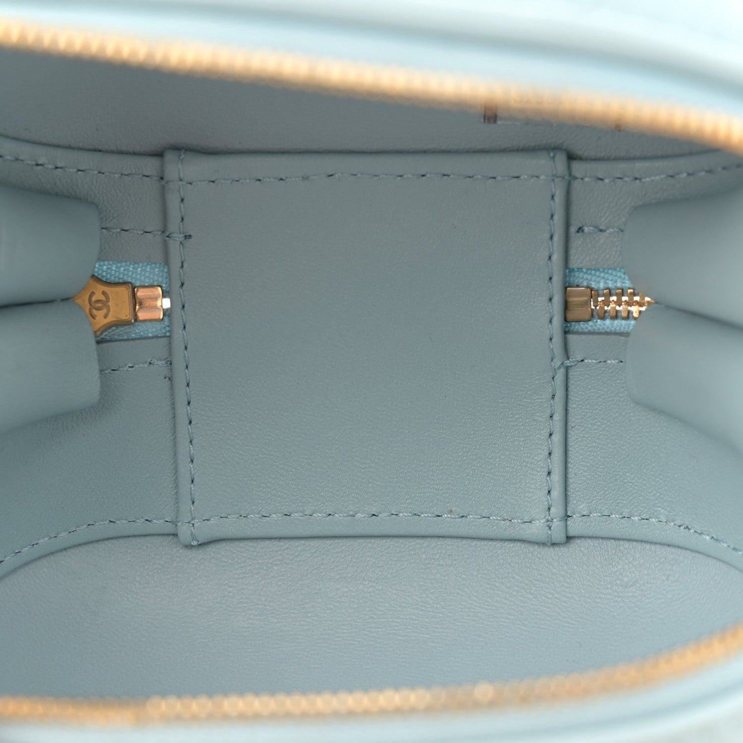 Lambskin Quilted CC Bubble Vanity Case With Chain Light Blue