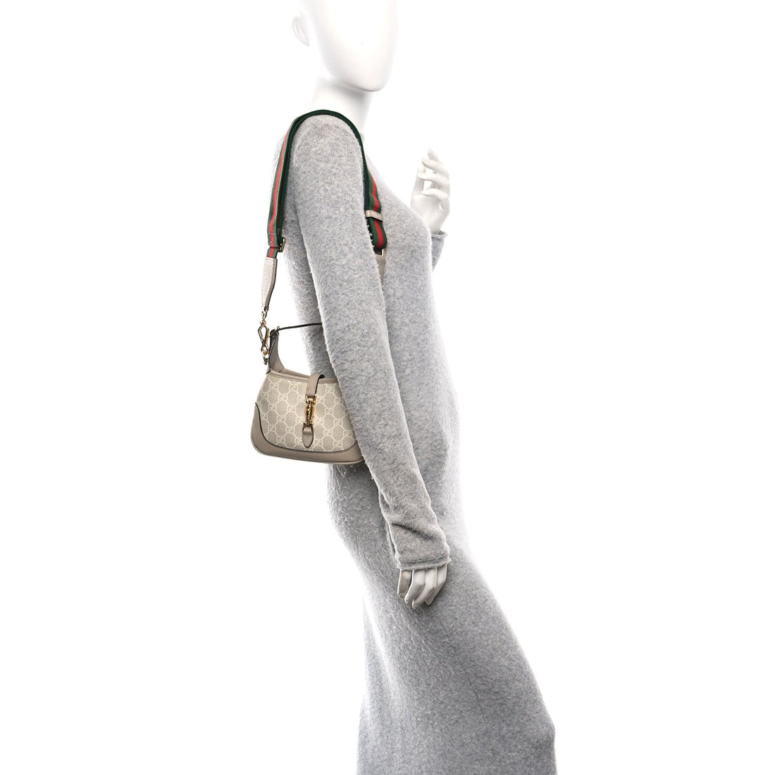 GG Supreme Monogram Textured Dollar Calfskin Mini Jackie 1961 Hobo Beige Mystic White Oatmeal