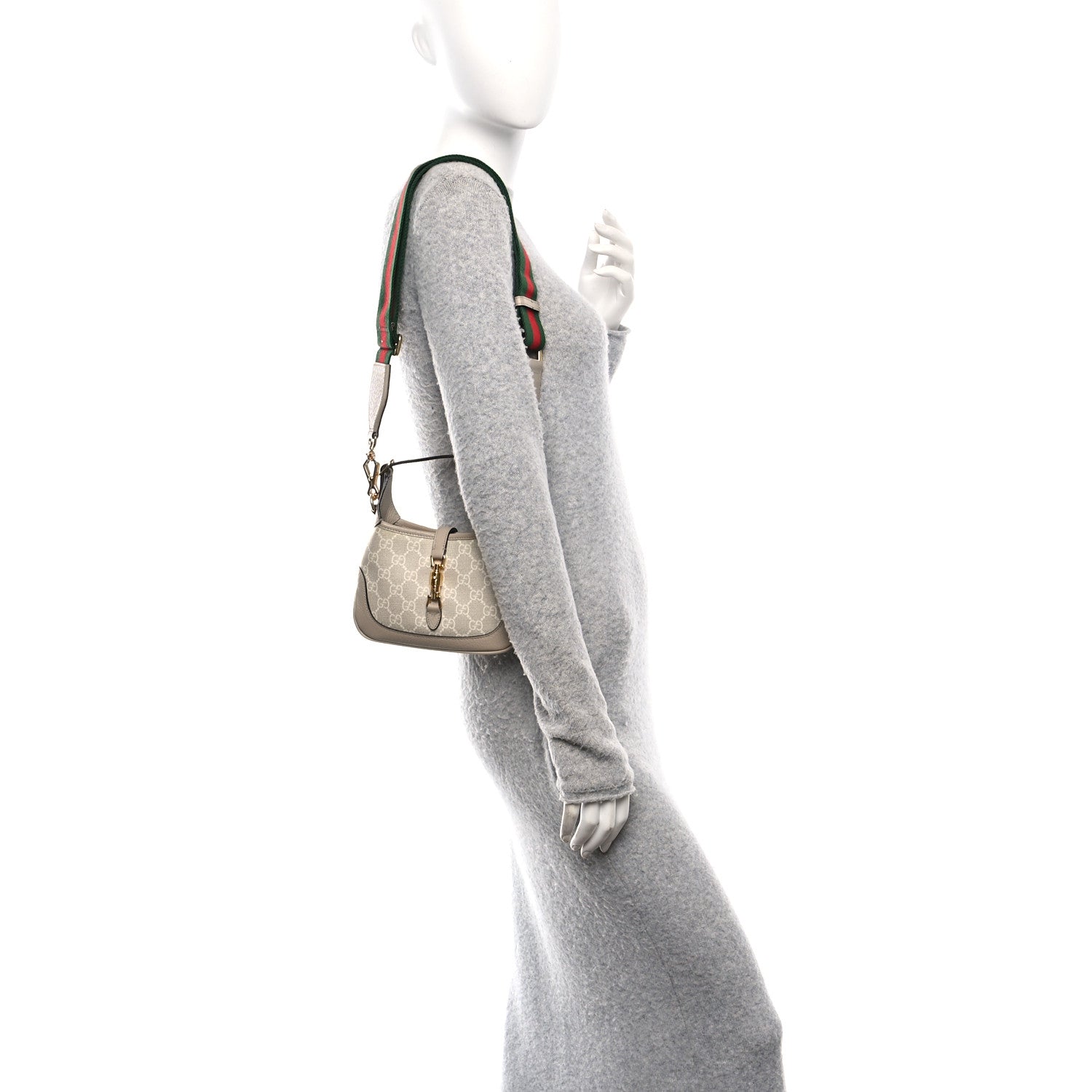 GG Supreme Monogram Textured Dollar Calfskin Mini Jackie 1961 Hobo Beige Mystic White Oatmeal