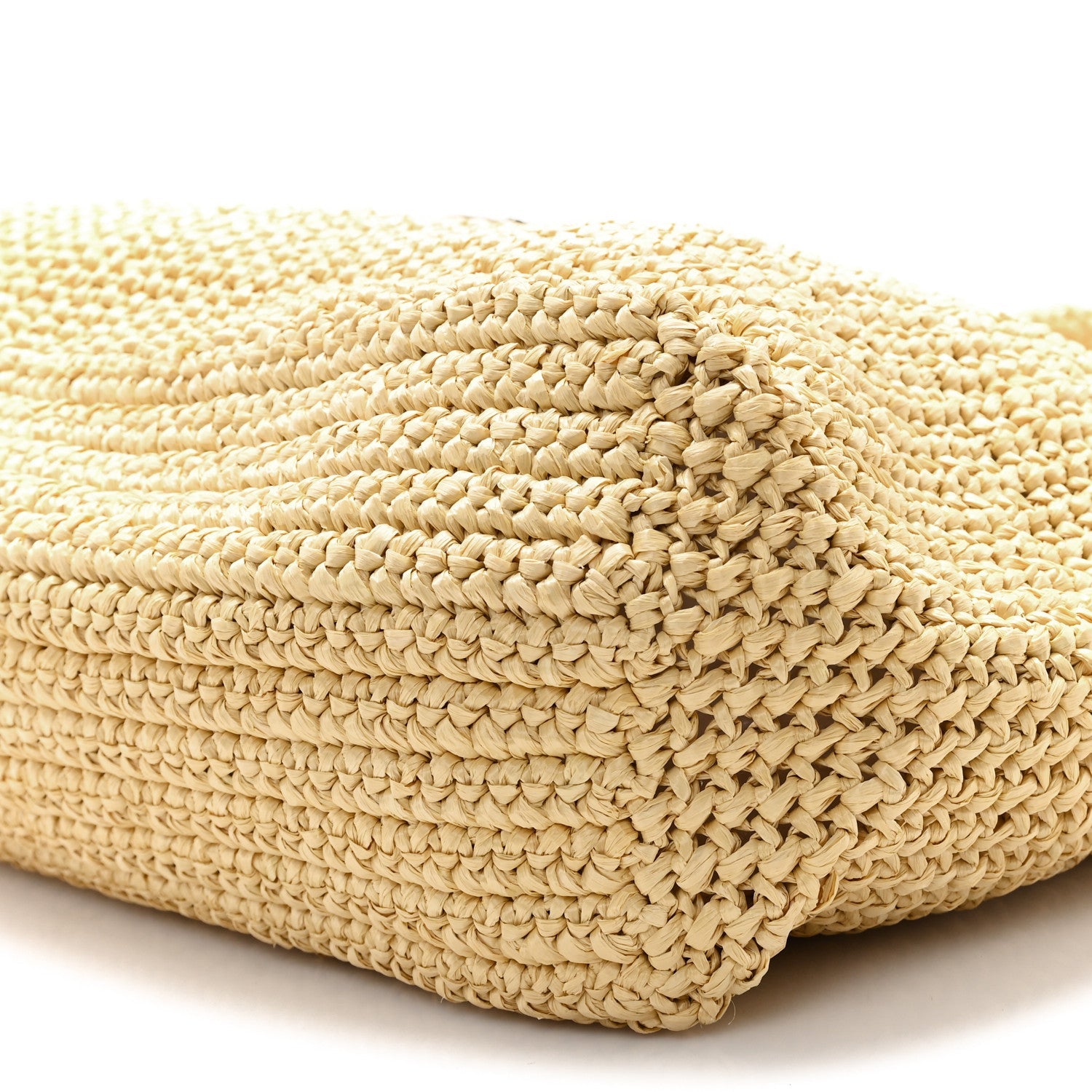 Yarn Raffia Effect Crochet Embroidered Logo Tote Naturale
