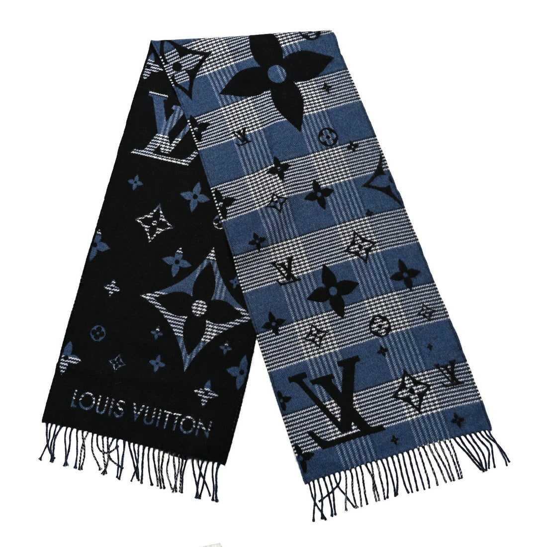 Wool Cashmere Monogram Galaxy Tartan City Scarf Black