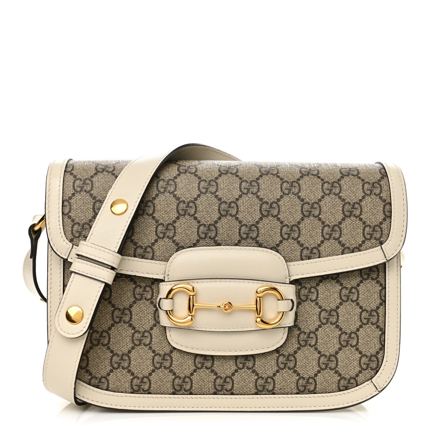 GG Supreme Monogram Horsebit 1955 Shoulder Bag Beige Mystic White
