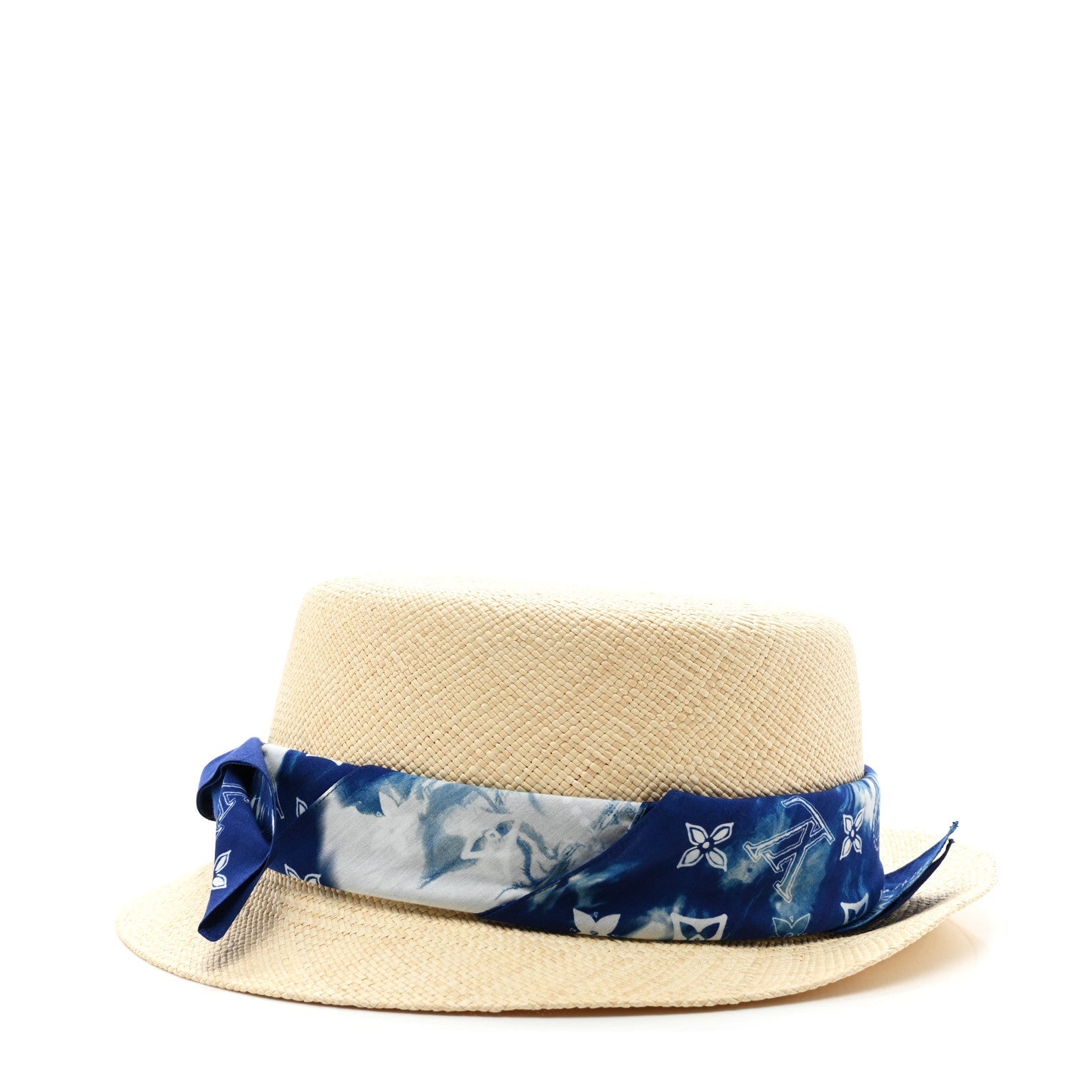 Straw Monogram Bandana Hat Blue
