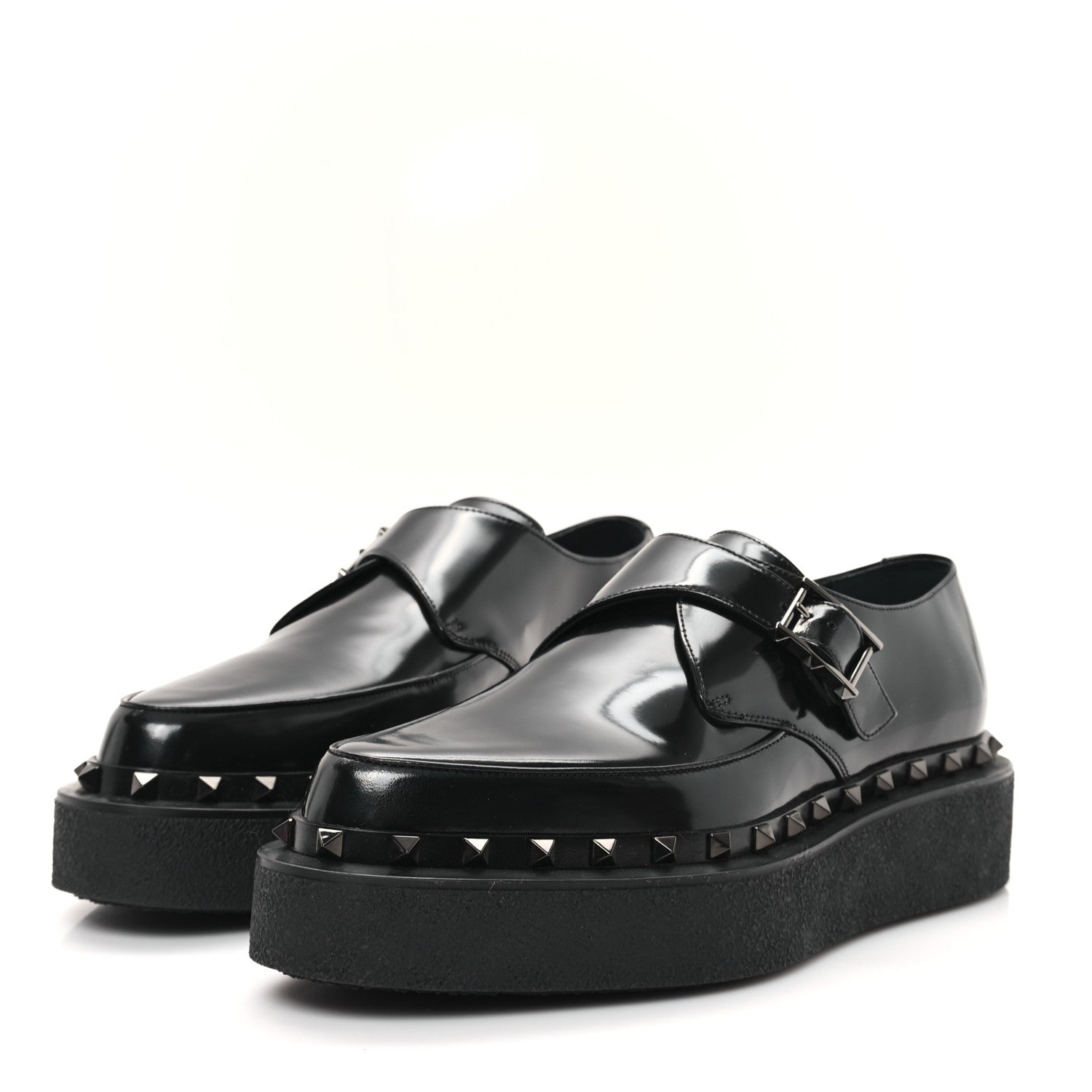 Calfskin Rockstud Mens M-Way Single Monk Loafers 42 Black