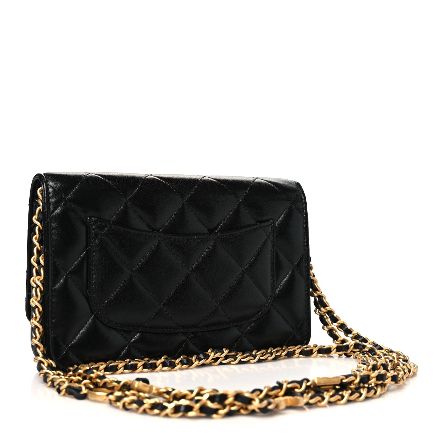 Lambskin Quilted Logo WOC Wallet On Chain Black
