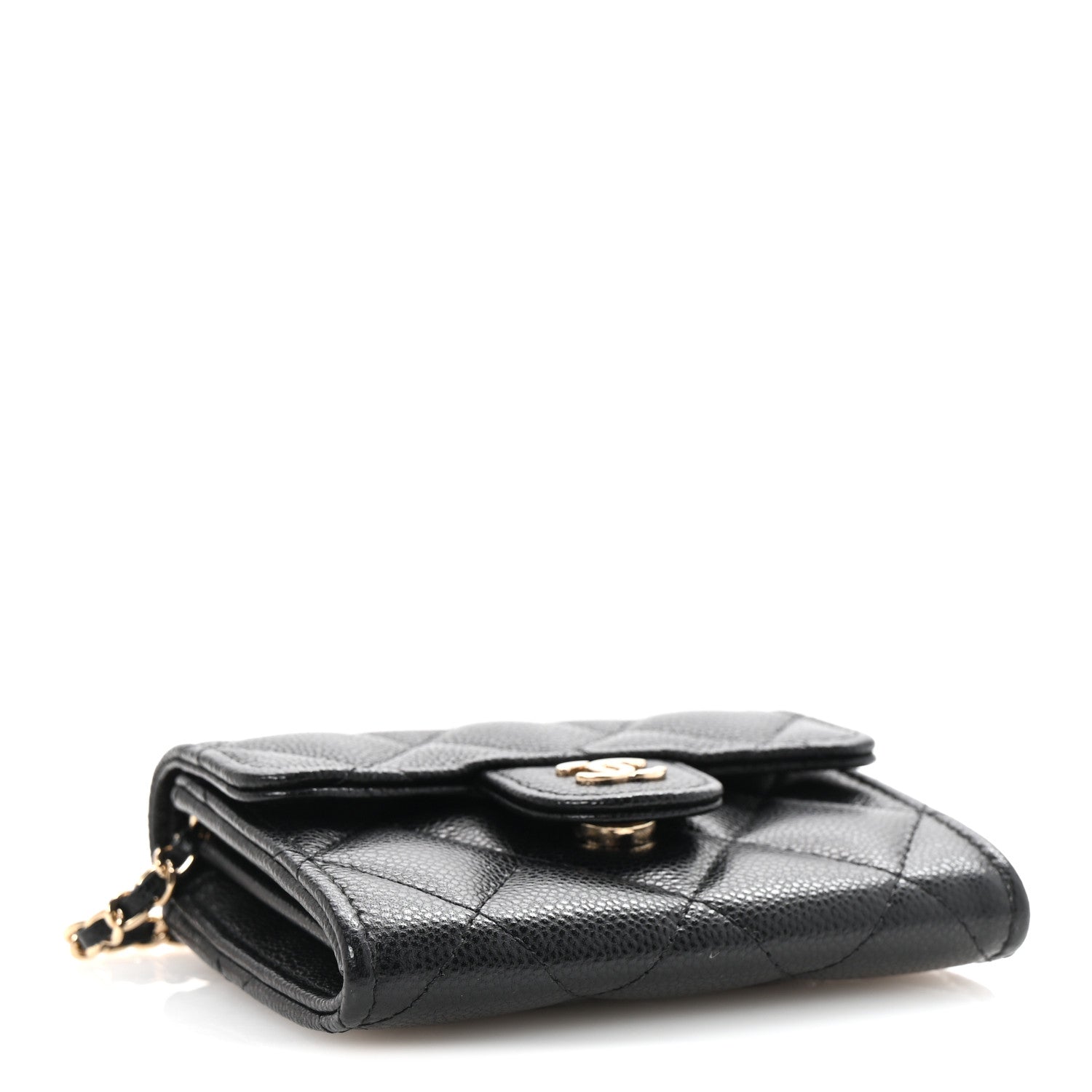 Caviar Quilted Flap Card Holder On Chain Black