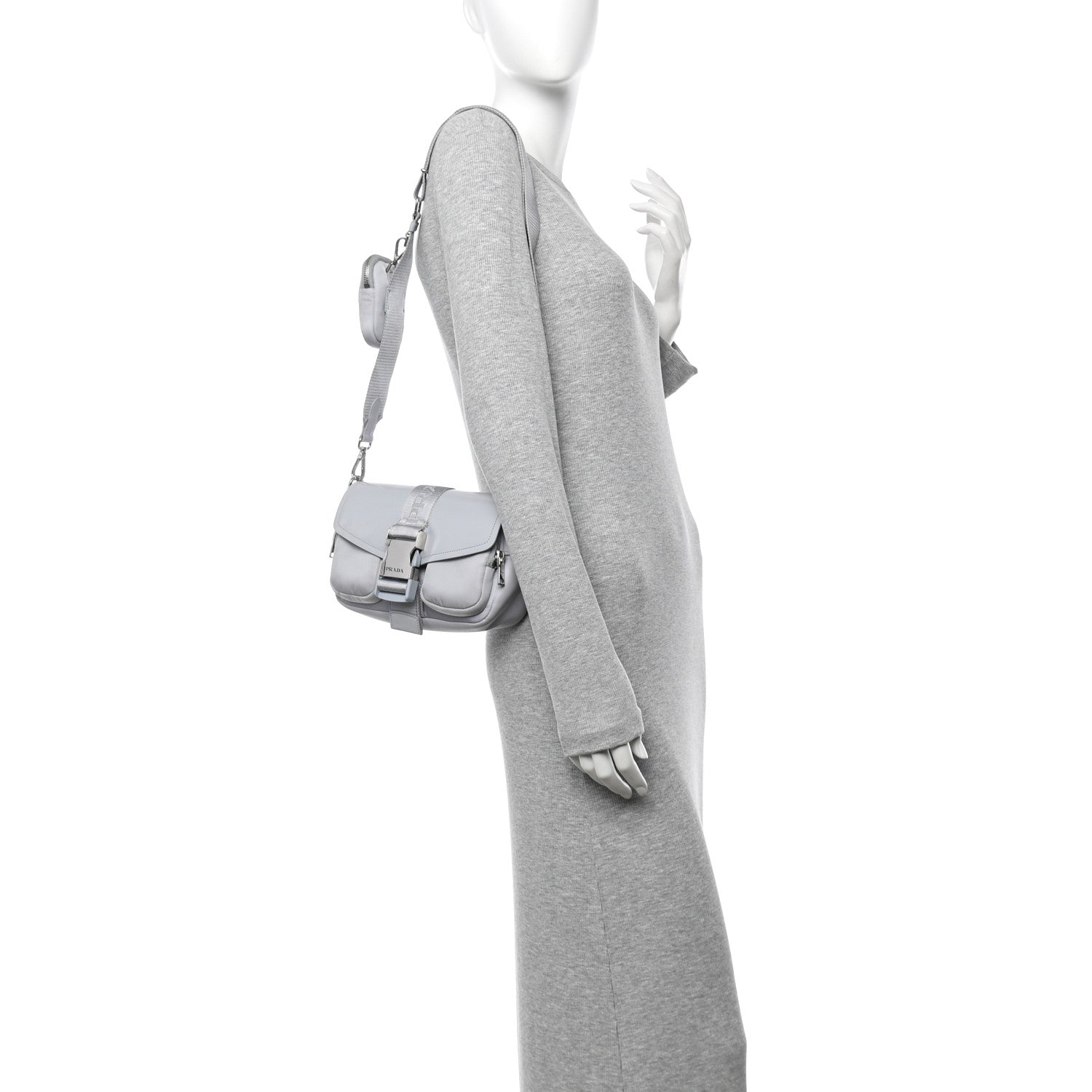 Nappa Re-Nylon Double Pocket Buckle Shoulder Bag Fiordaliso