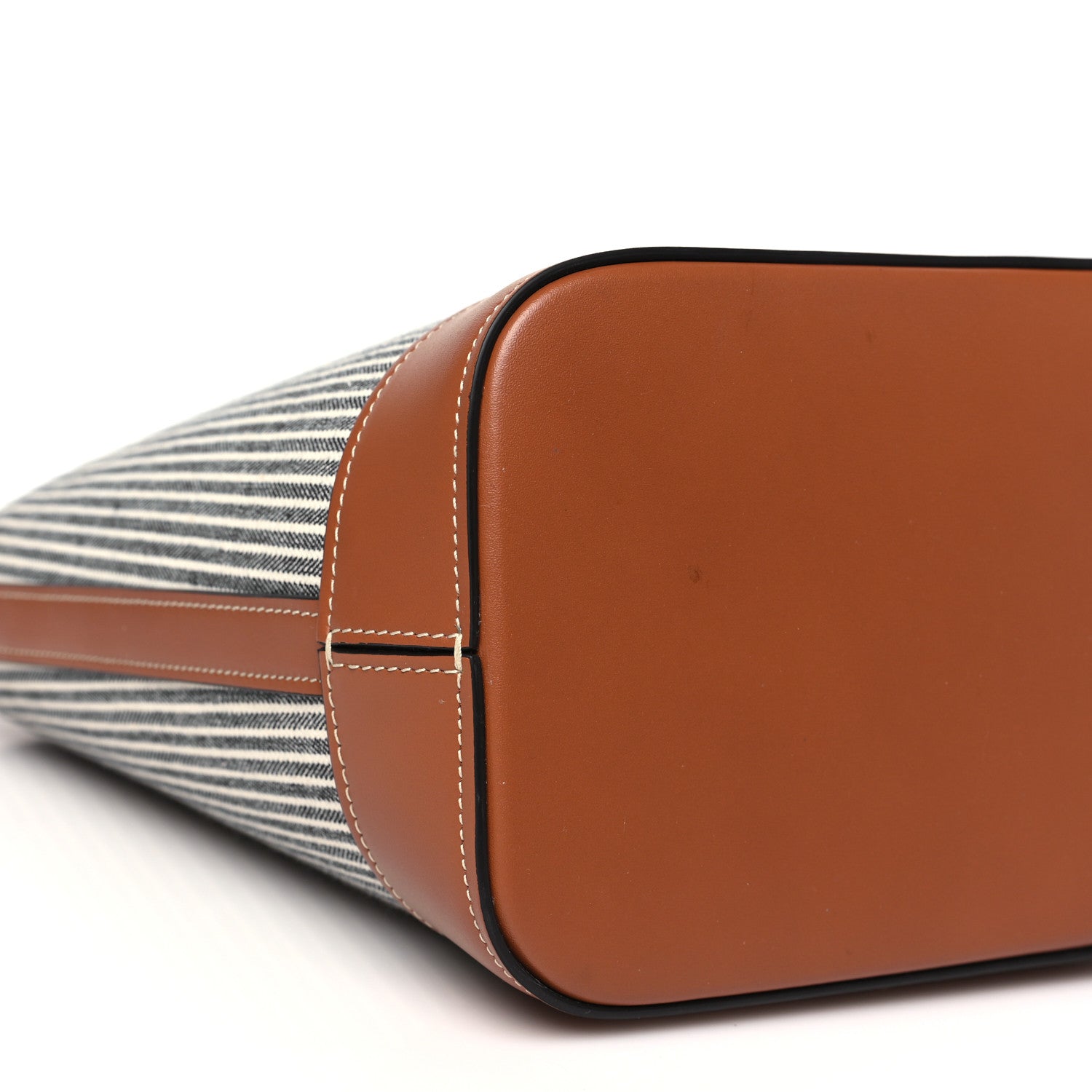 Canvas Calfskin Stripe Triomphe Small Bucket Bag Navy Blue Tan