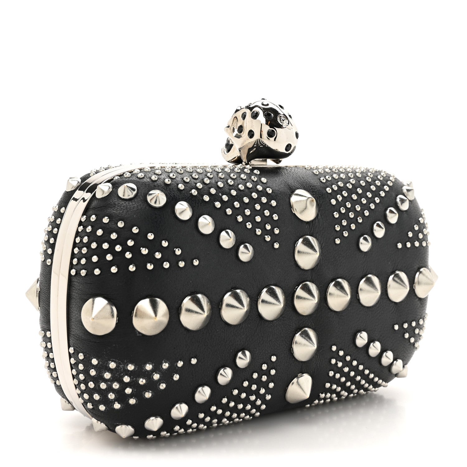 Calfskin Studded Britannia Skull Box Clutch Black