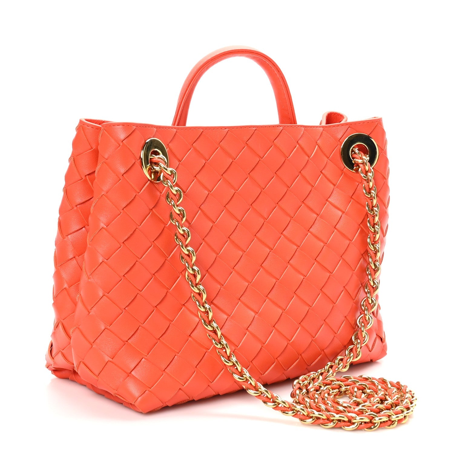 Nappa Intrecciato Small Andiamo With Chain Shoulder Bag Orange