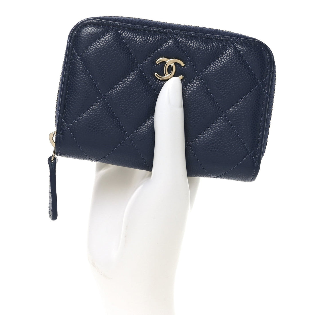 Caviar Quilted Zip Coin Purse Dark Blue
