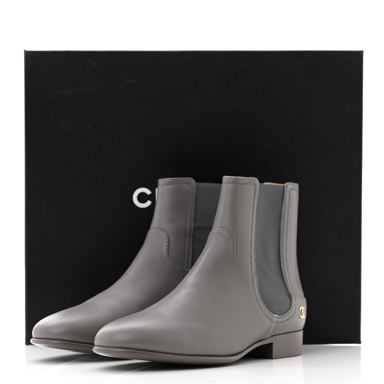 Calfskin Elastic Short Boots 36.5 Grey