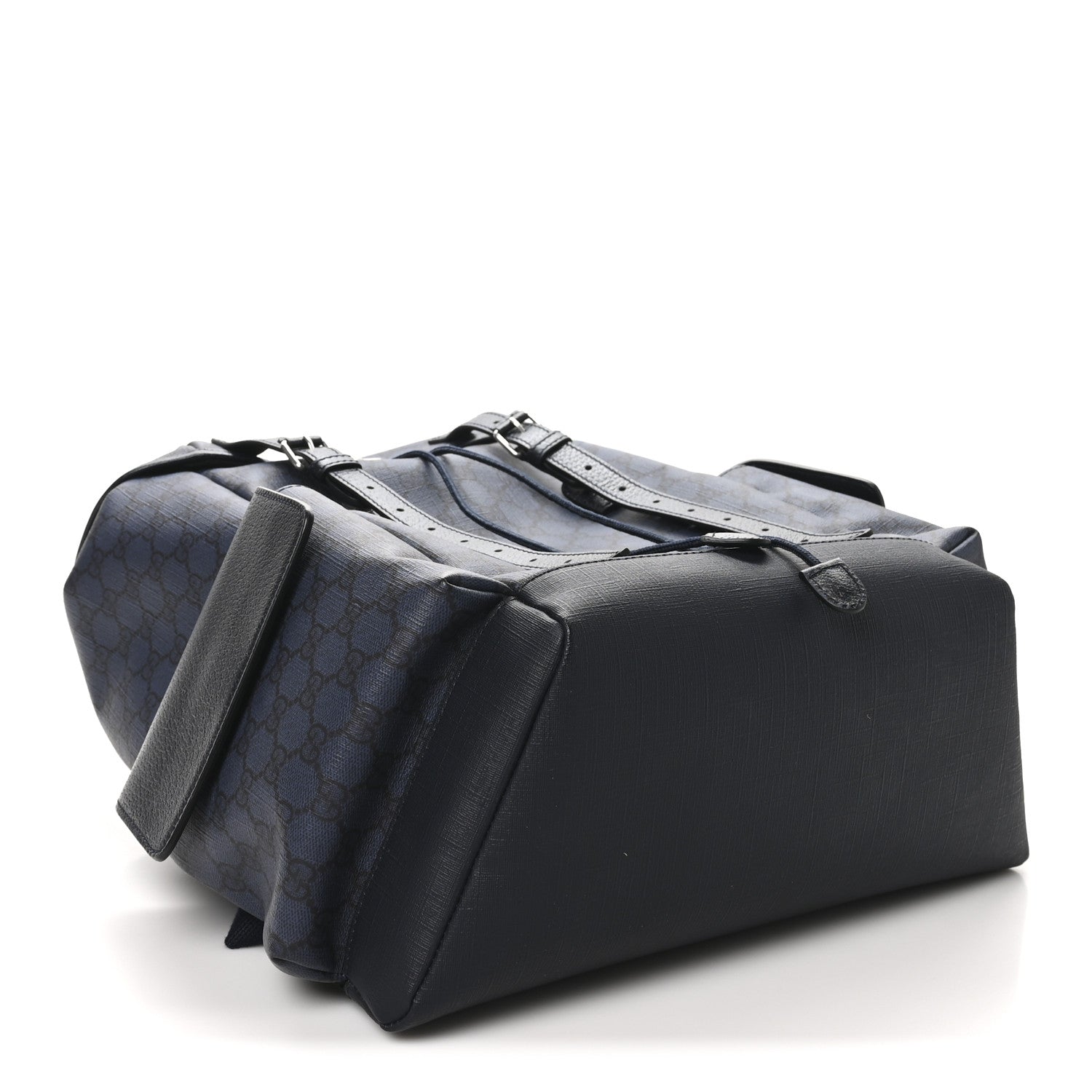 GG Supreme Monogram Textured Dollar Calfskin Medium Ophidia Double Buckle Backpack Blue Dark Blue Black