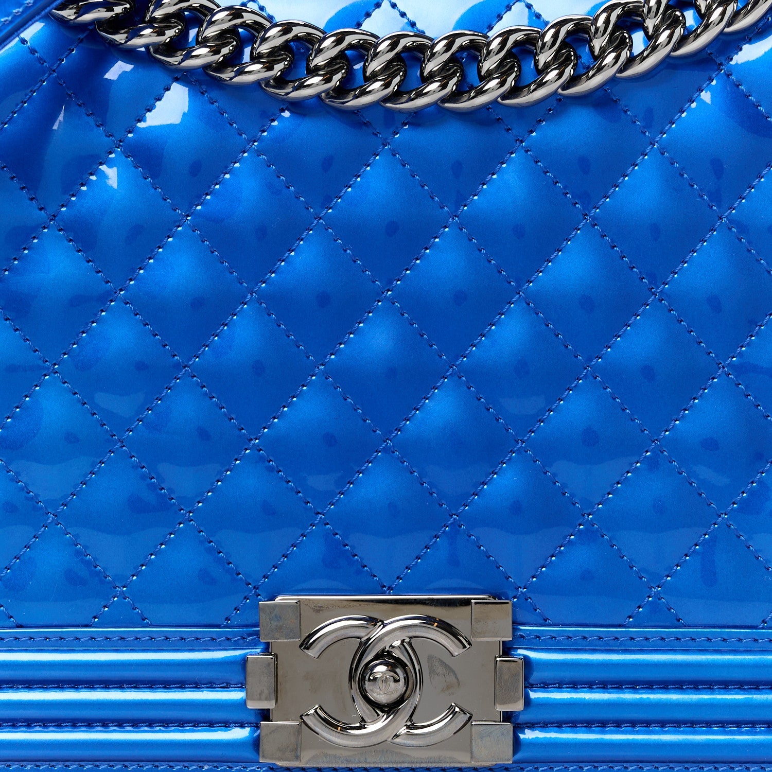 Metallic Patent Quilted New Medium Boy Flap Blue