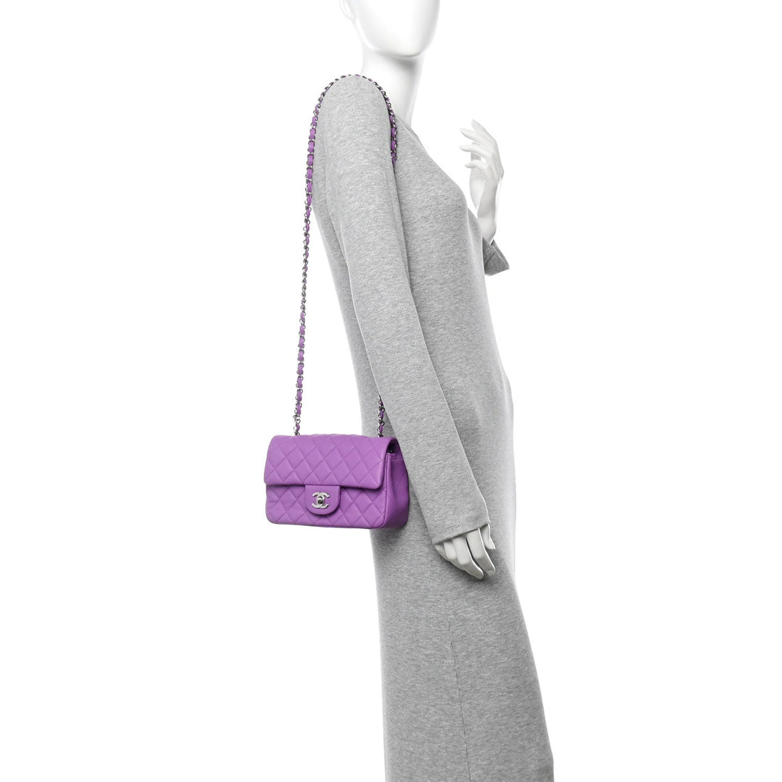 Lambskin Quilted Mini Rectangular Flap Purple