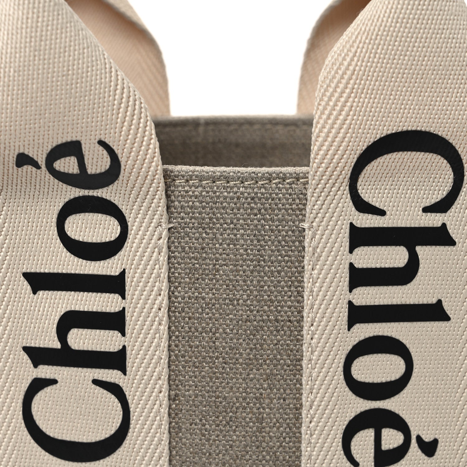 Linen Calfskin Small Woody Ribbon Tote With Strap White Brown