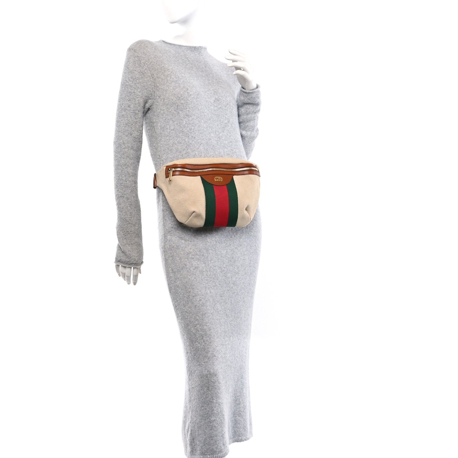 Vintage Canvas Web Belt Bag Sand Cuir