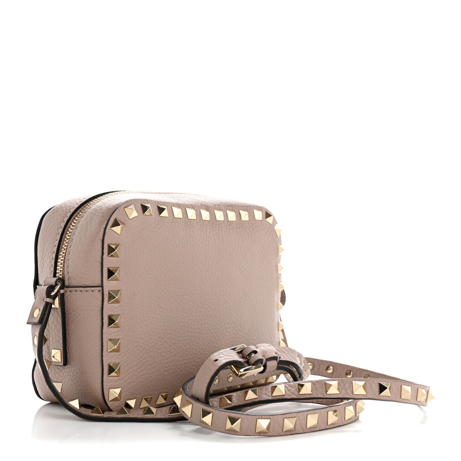 Pebbled Calfskin Rockstud Camera Crossbody Bag Poudre