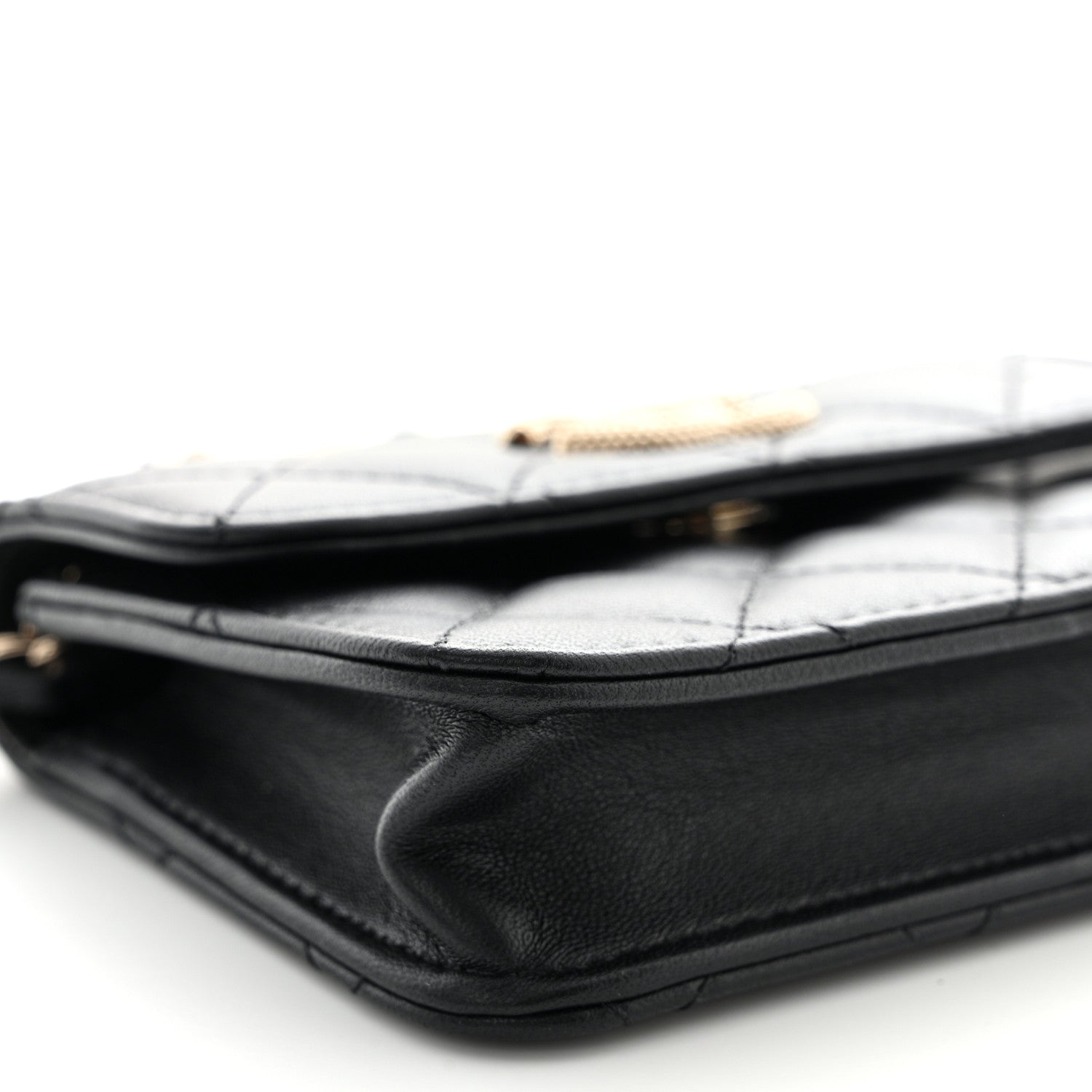 Lambskin Quilted Crystal CC Charm Clutch With Chain Black