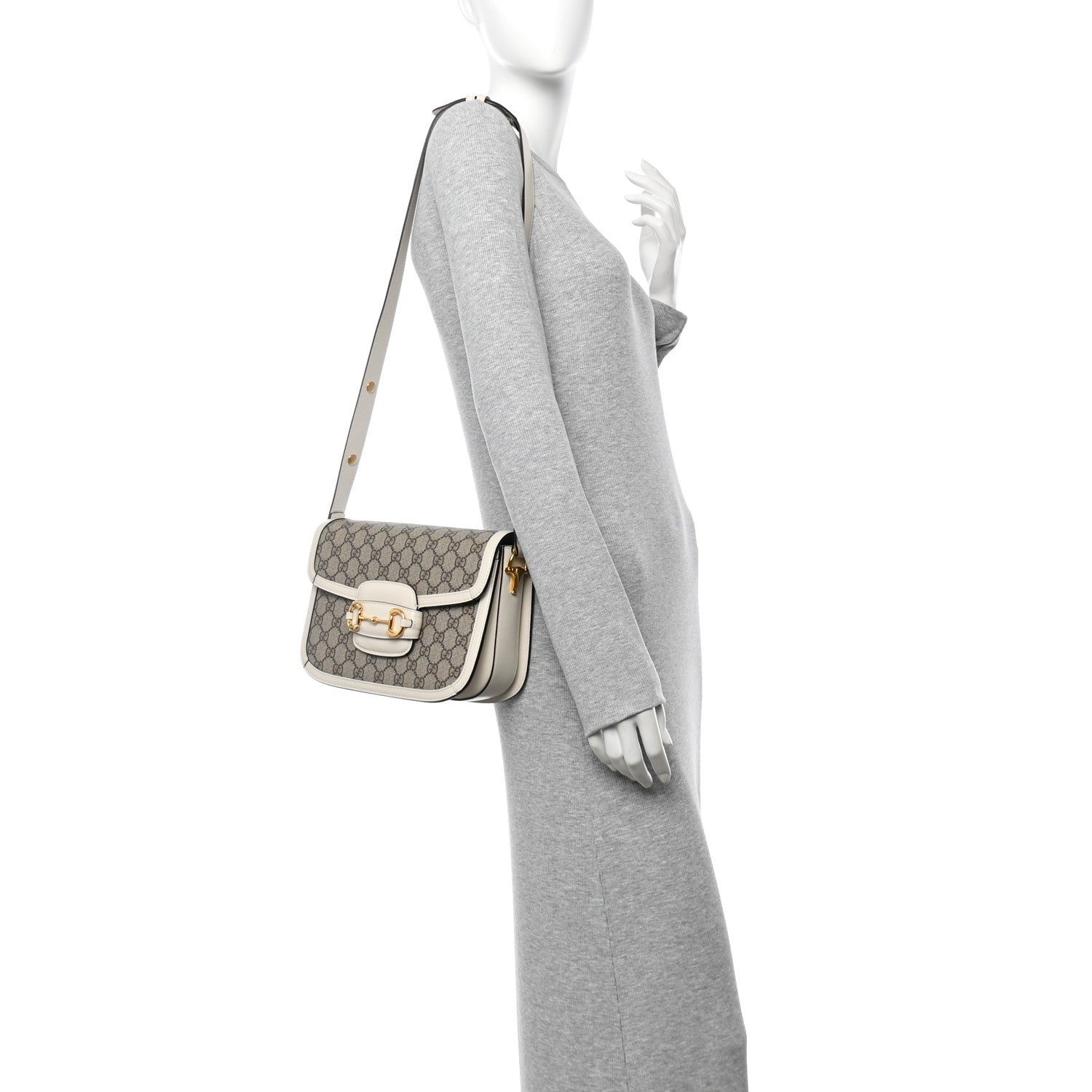 GG Supreme Monogram Horsebit 1955 Shoulder Bag Beige Mystic White