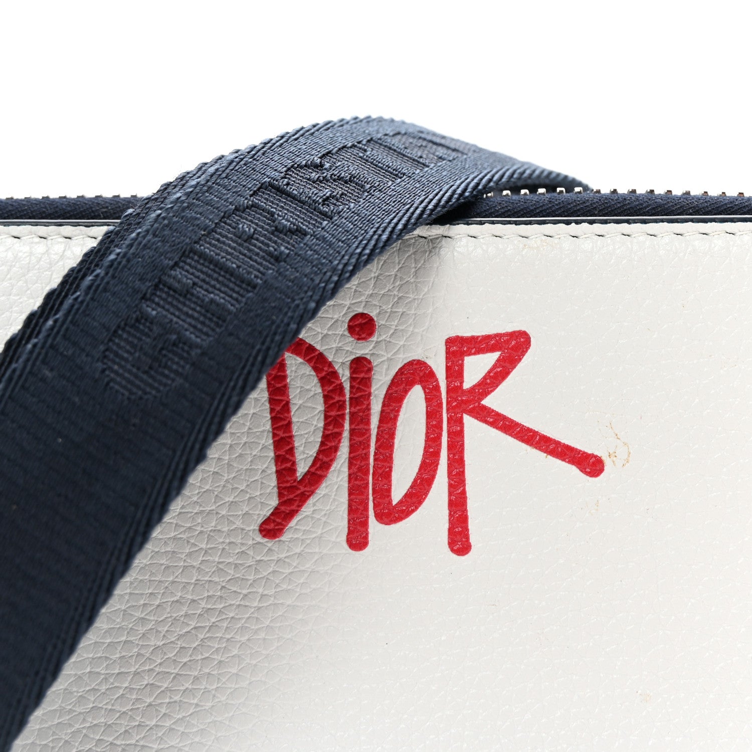 X SHAWN STUSSY Grained Calfskin Double Zip Crossbody Pouch White