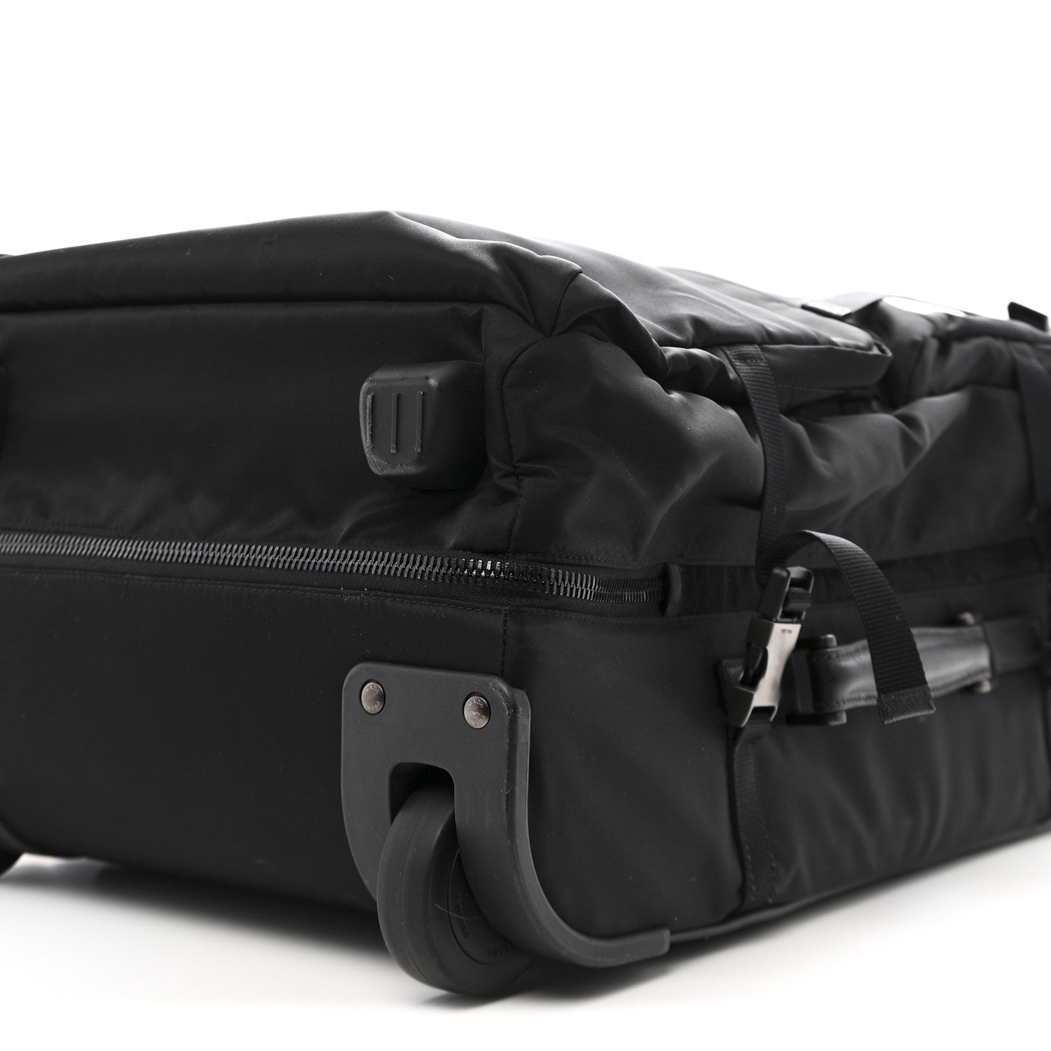 Tessuto Nylon Saffiano Trolley Rolling Suitcase Luggage Black