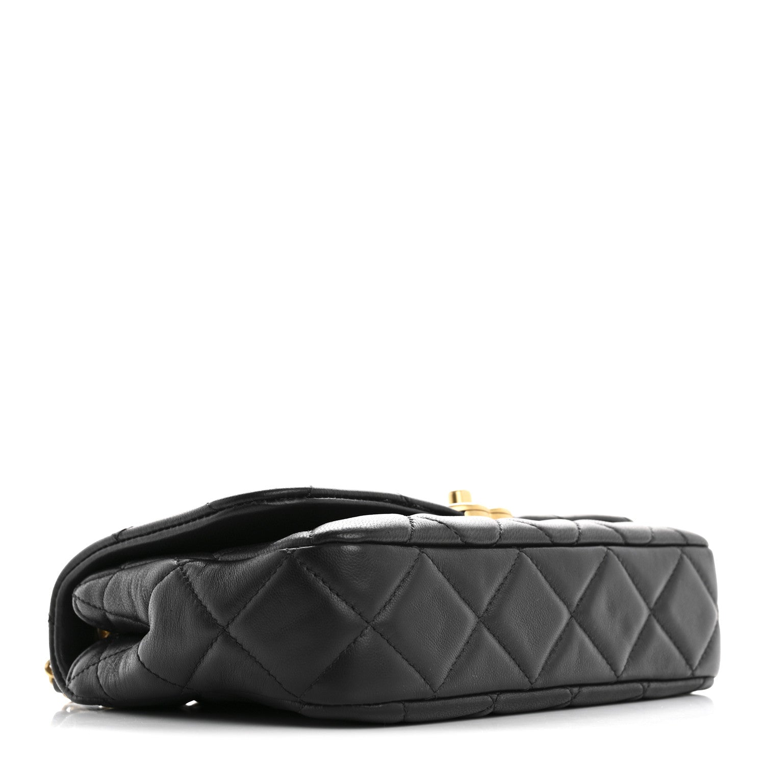 Lambskin Quilted  Pearl  Flap Black
