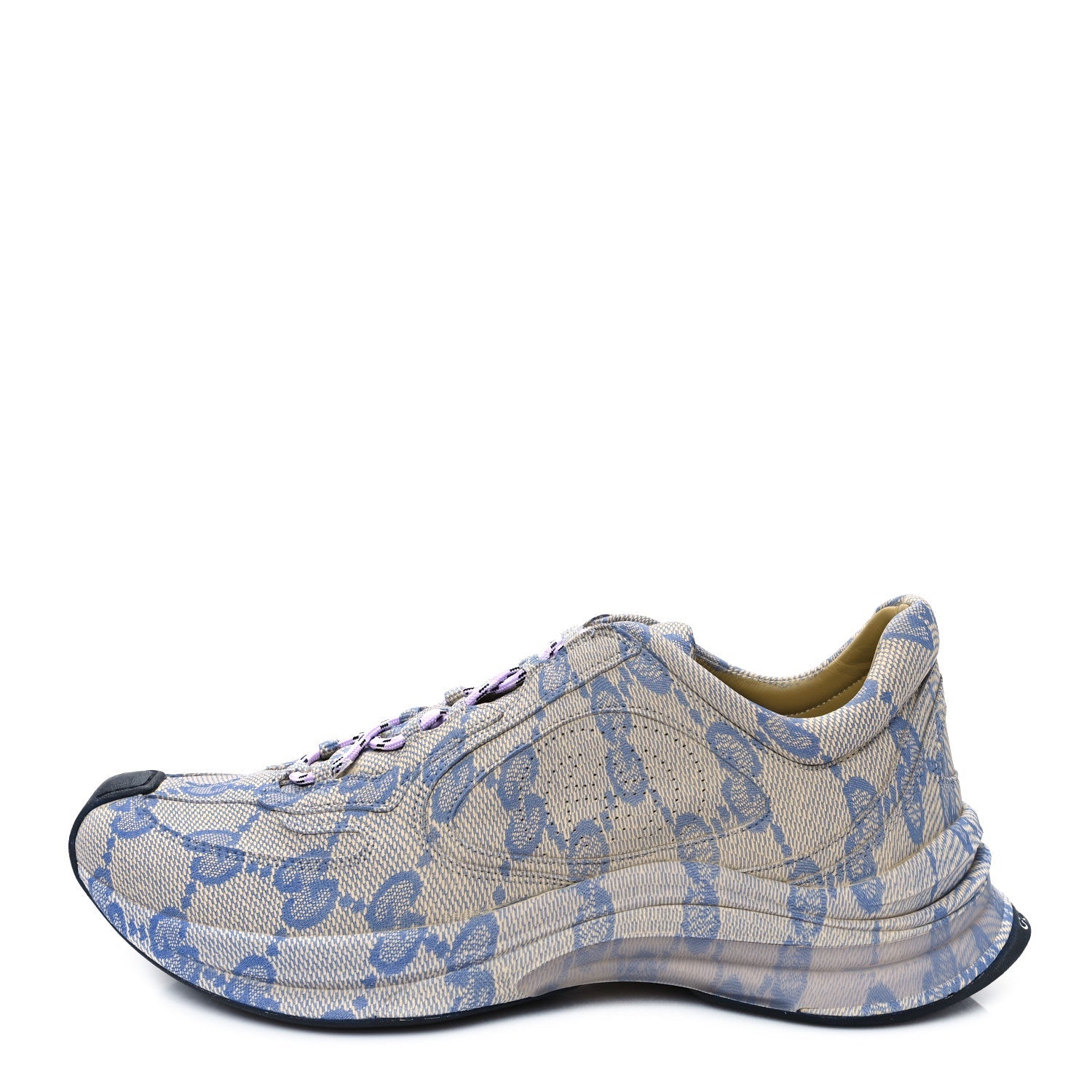 Ultralight Plume Calfskin Monogram Printed Mens Gucci Run Sneakers 9 Beige Blue