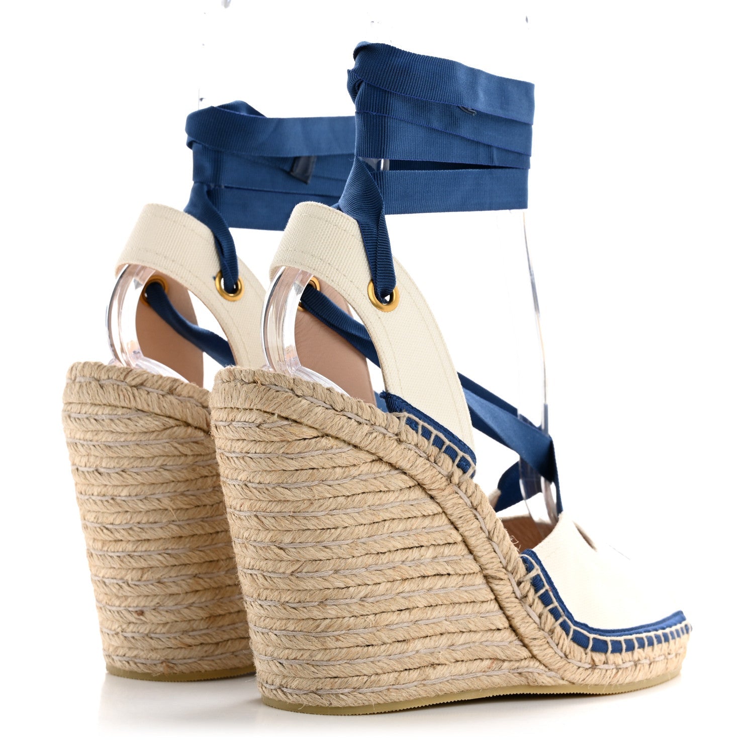 Canvas GG Ankle Wrap Platform Espadrille Wedges 40 Mystic White Royale Blue