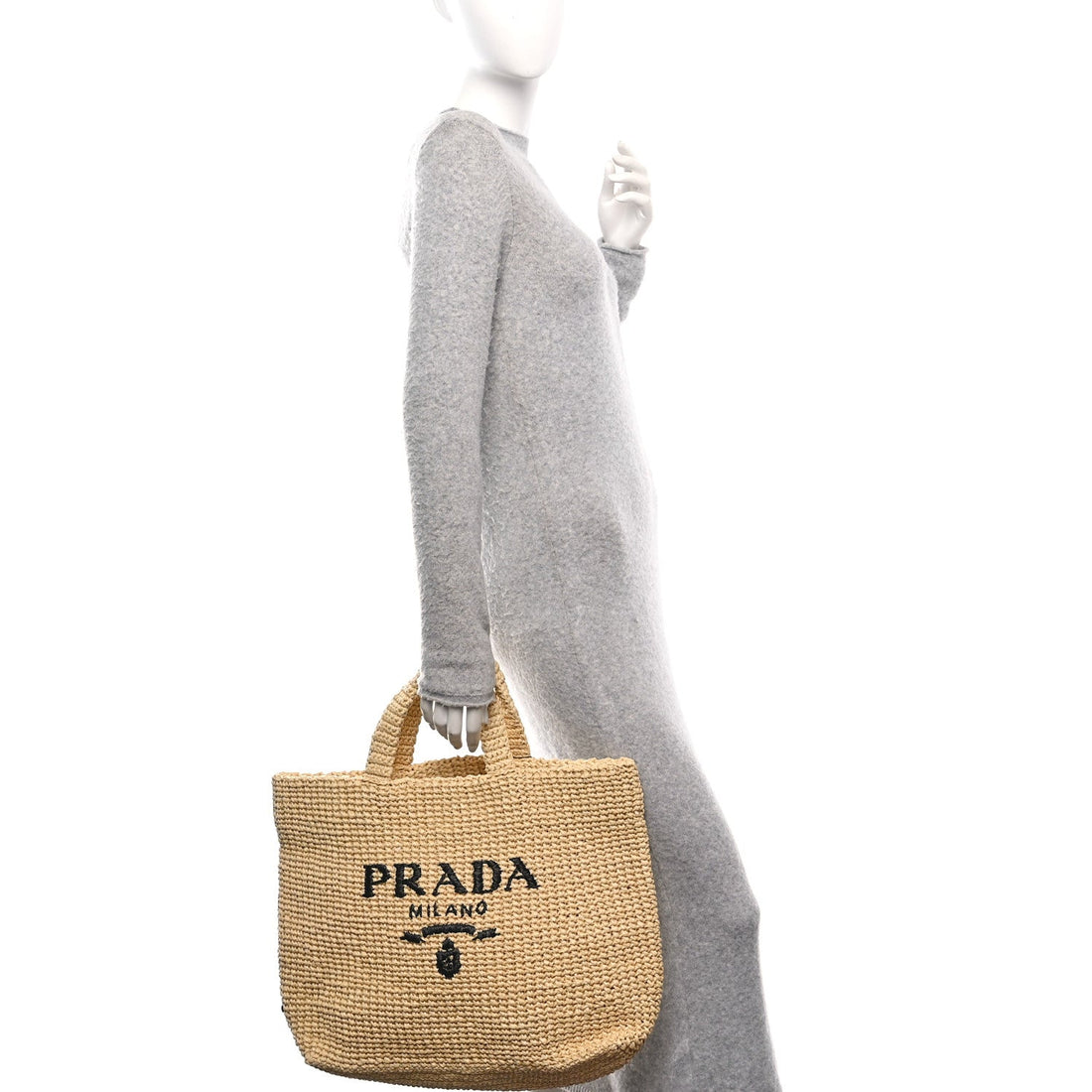 Yarn Raffia Effect Crochet Embroidered Logo Tote Naturale