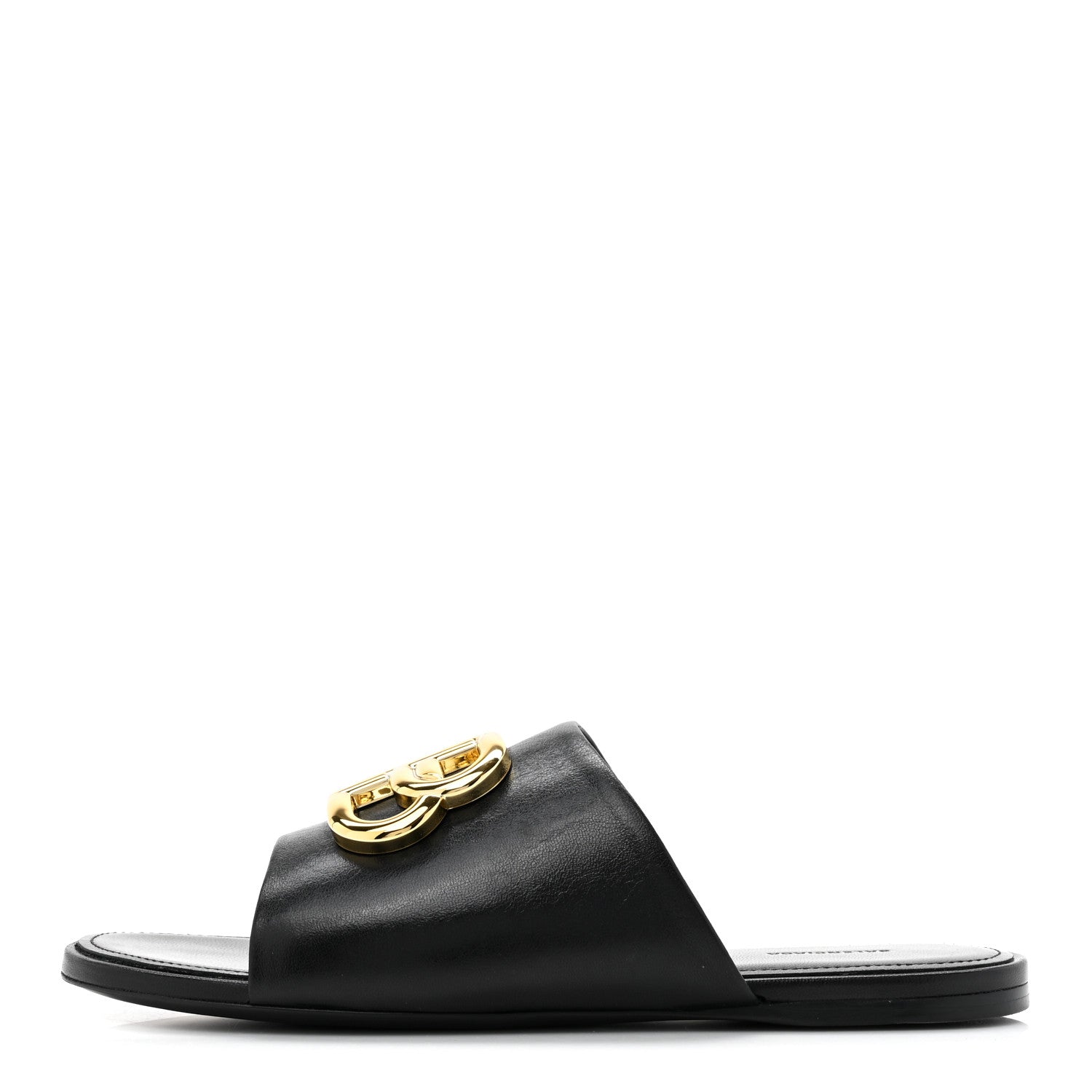 Shiny Sheepskin Oval BB Mule Sandals 36 Black