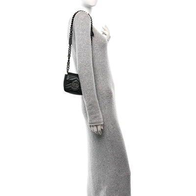 Calfskin Matelasse Monochrome GG Marmont Chain Mini Belt Bag Black