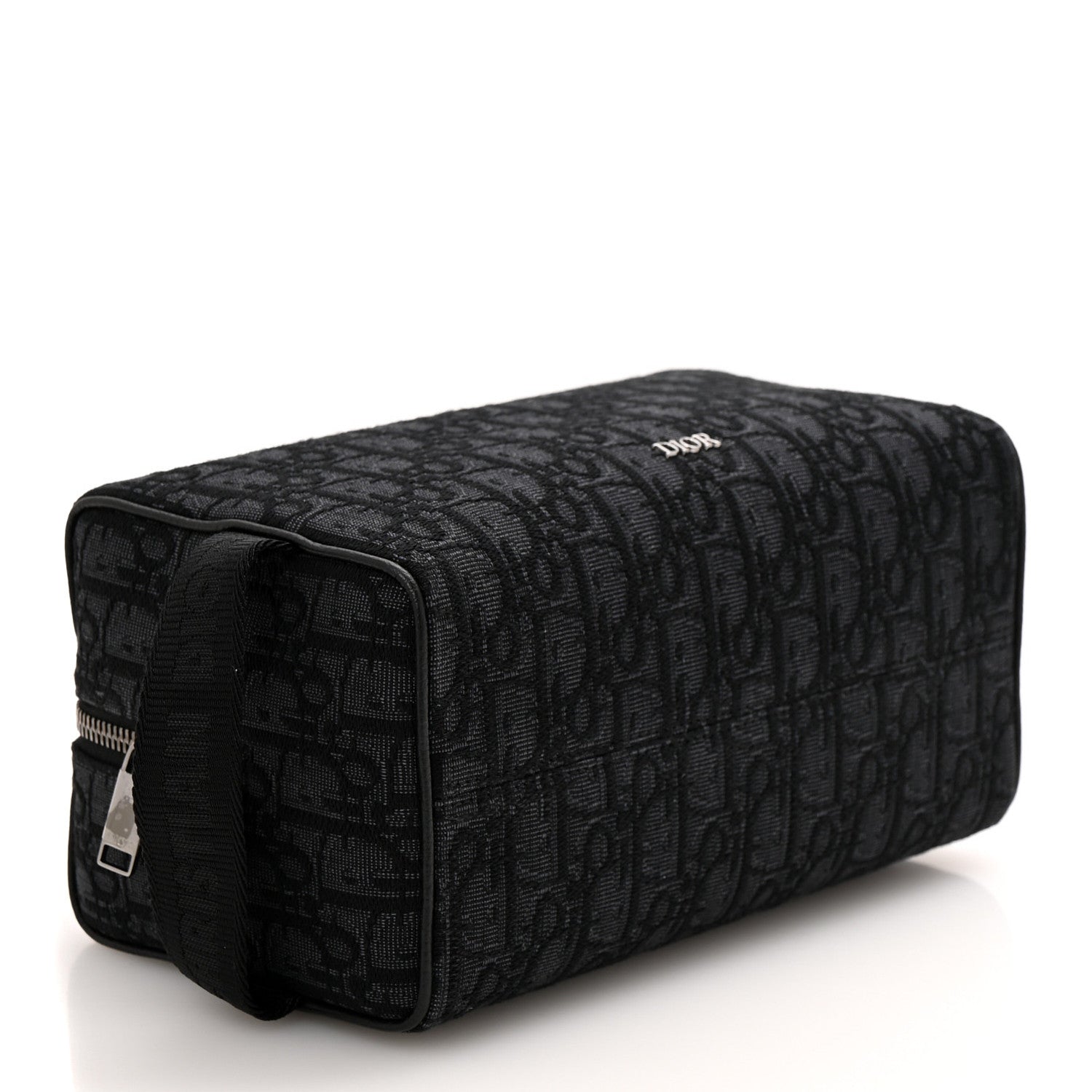 Oblique Jacquard Grained Calfskin Lingot Manity Toiletry Case Black