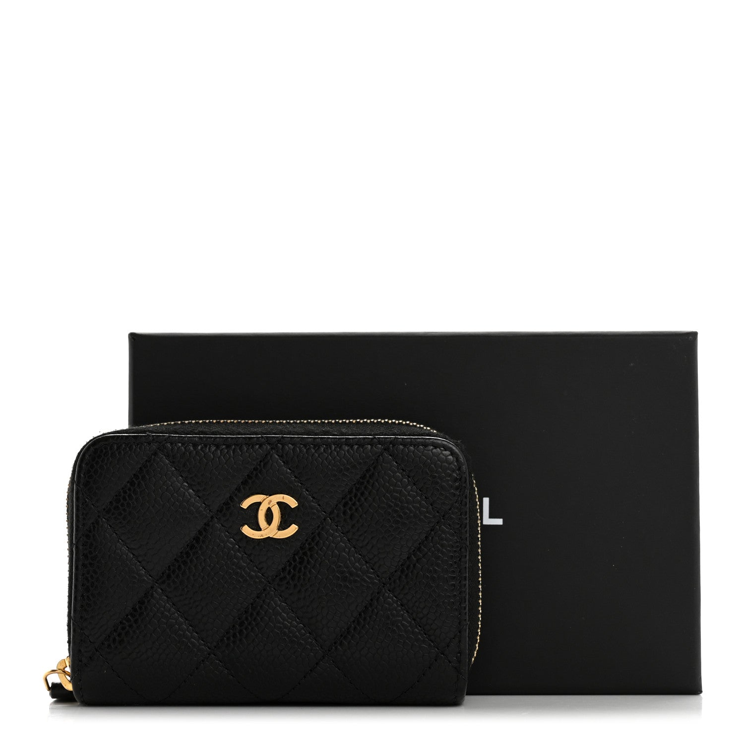 Caviar Quilted Zip Coin Purse Black