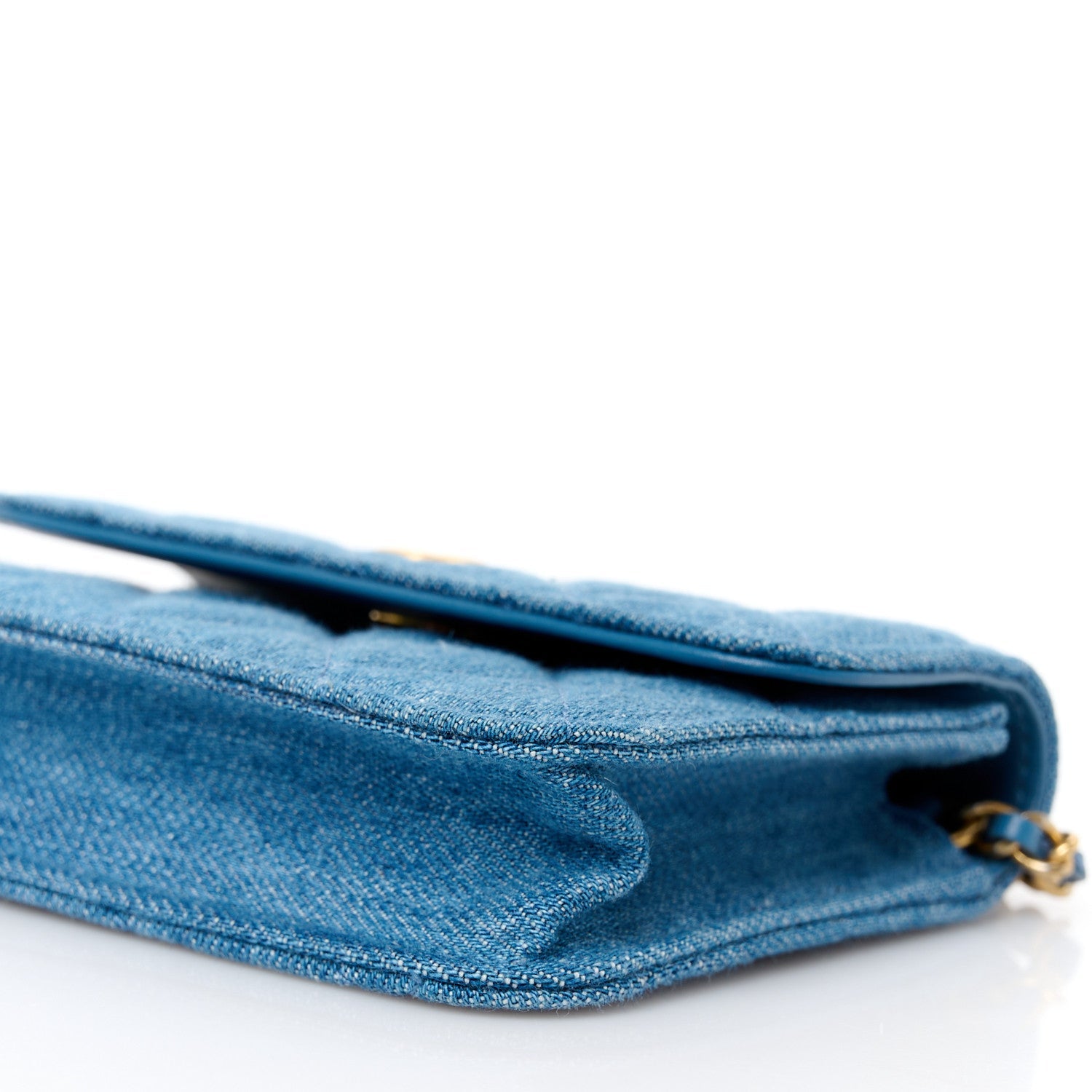 Denim Quilted CC Pearl Crush Clutch With Chain Blue