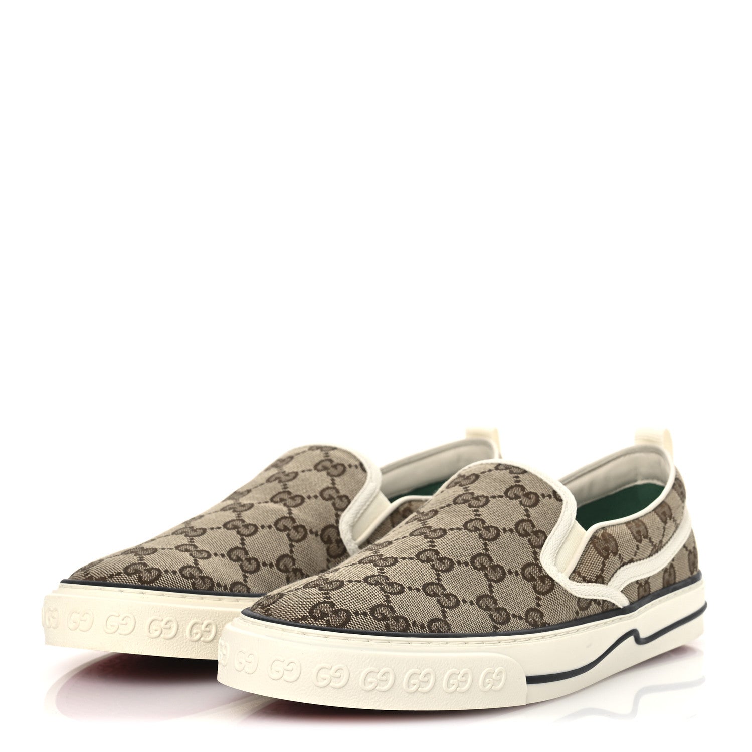 GG Monogram Mens 1977 Tennis Slip On Sneakers 8.5 Beige Ebony Mystic White