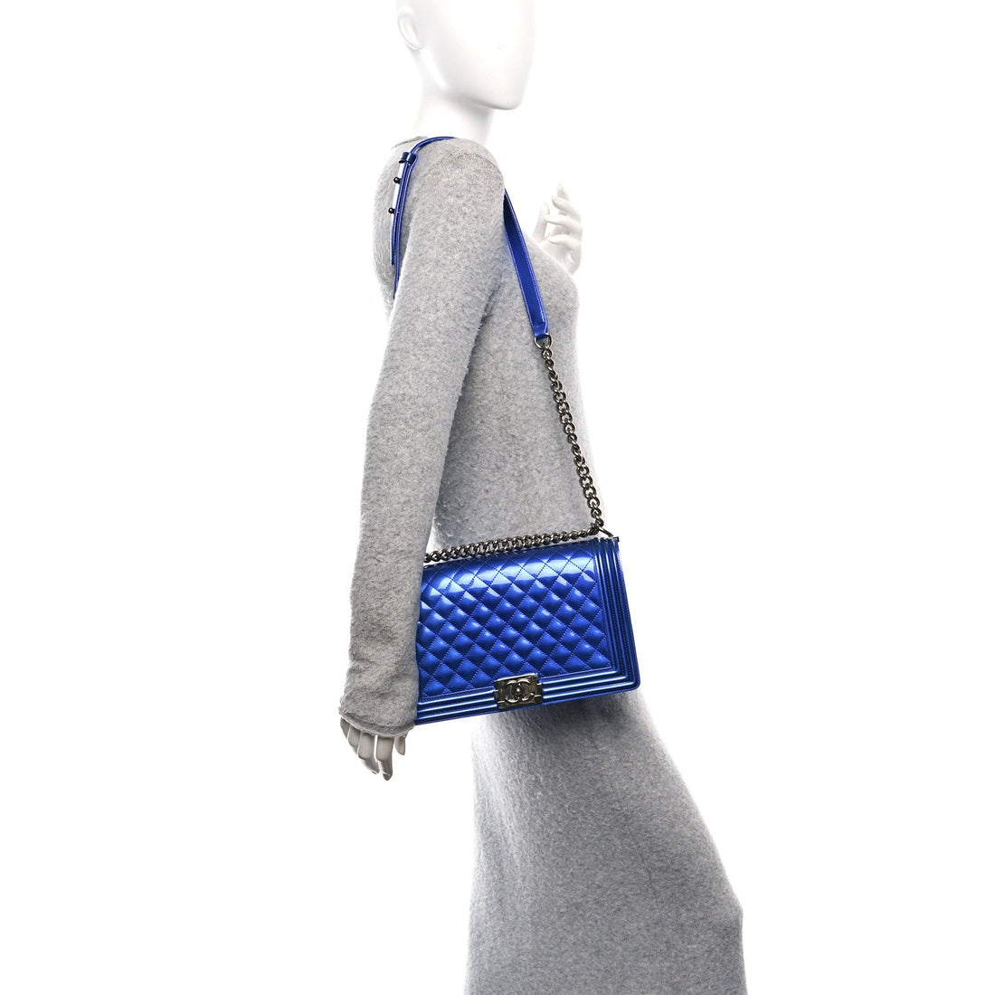 Metallic Patent Quilted New Medium Boy Flap Blue