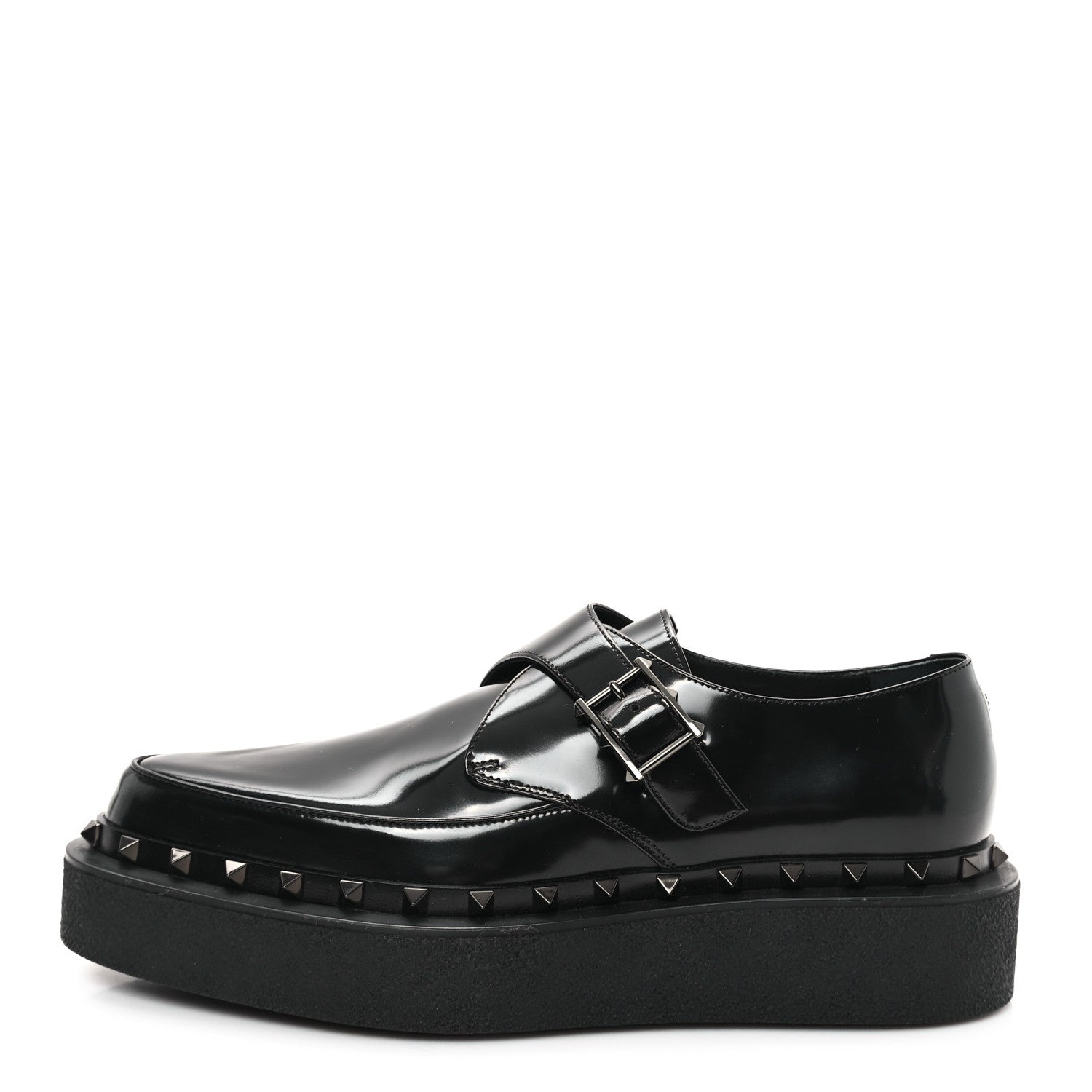 Calfskin Rockstud Mens M-Way Single Monk Loafers 42 Black