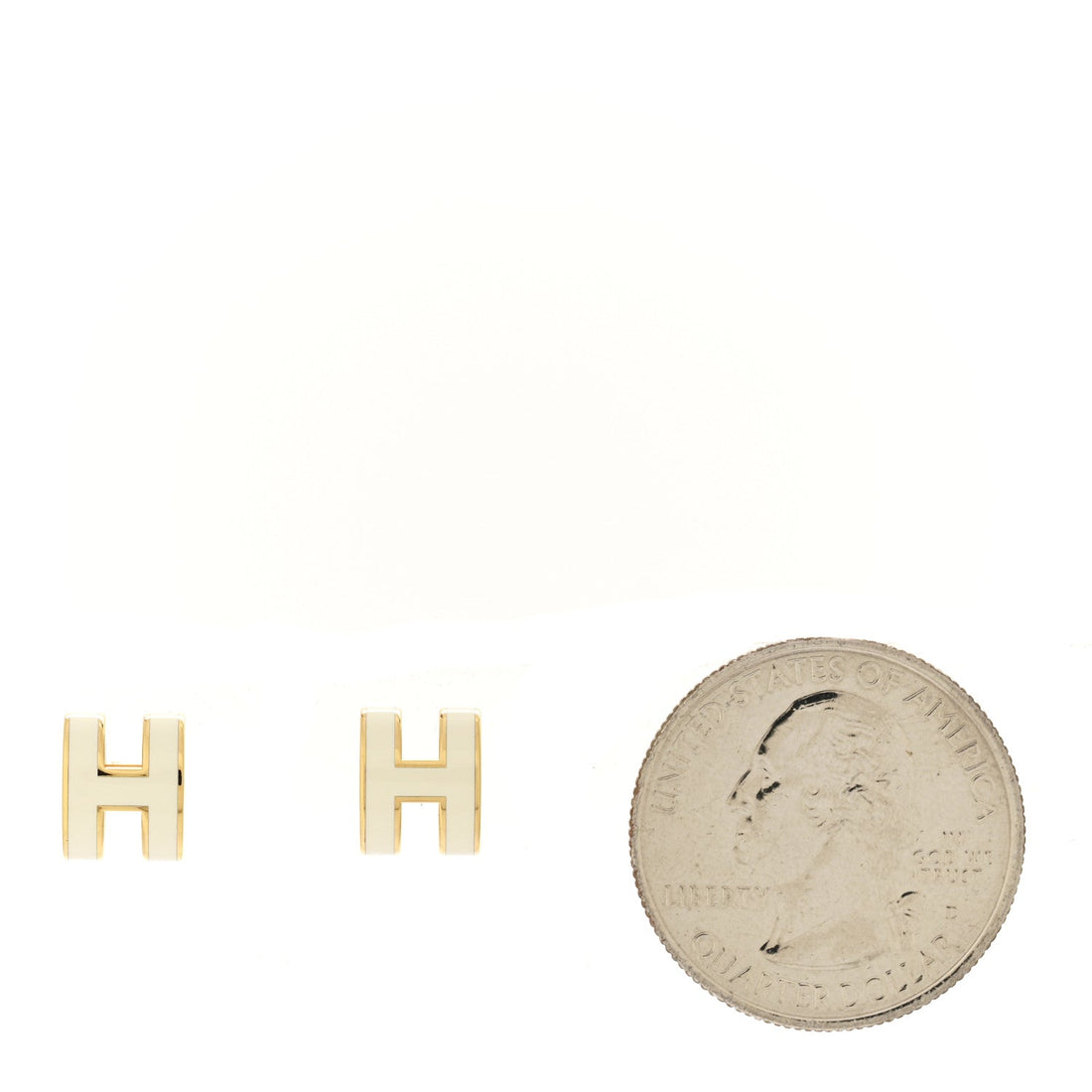 Gold Lacquered Mini Pop H Earrings White